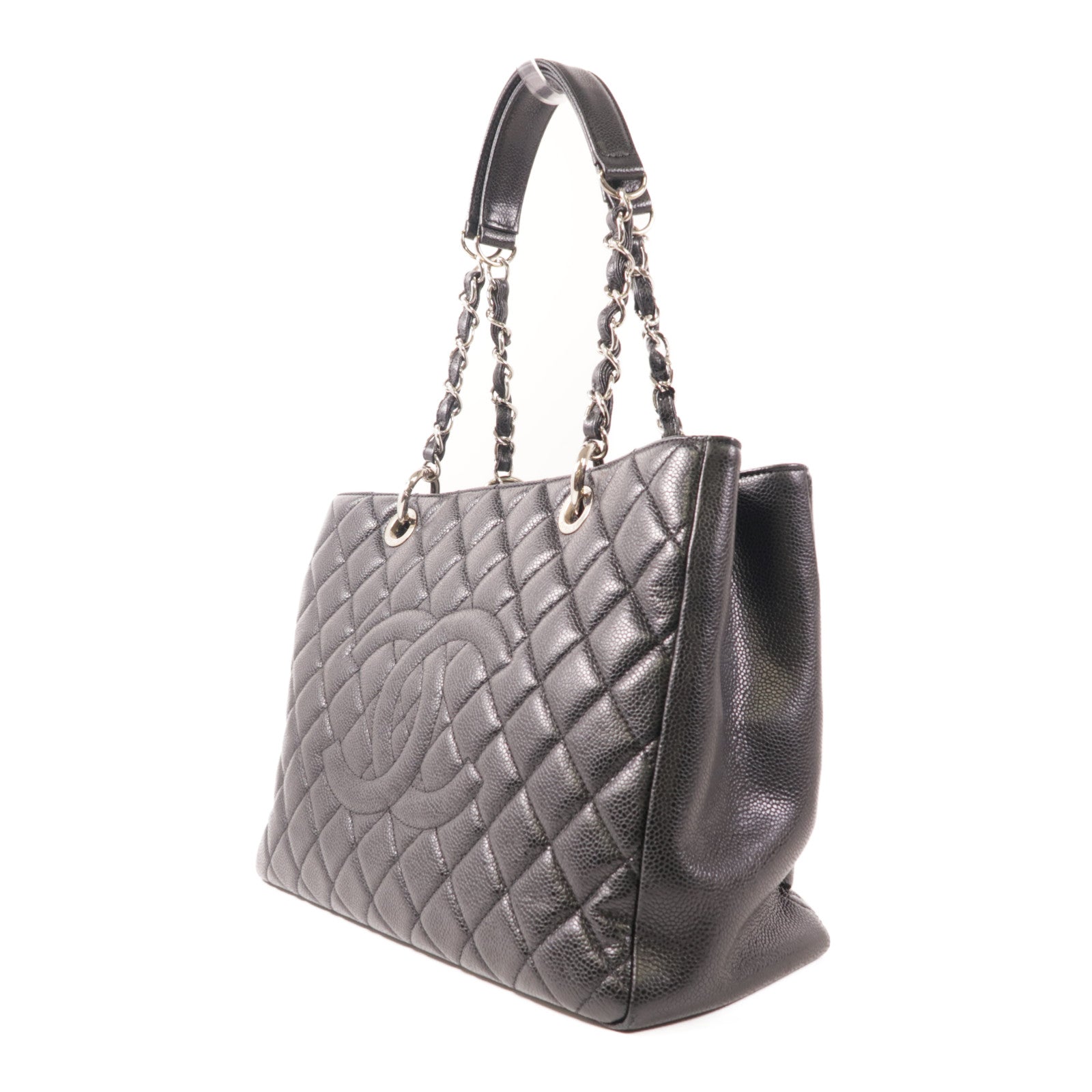 CHANEL 【激減優惠】牛皮皮革GST Grand Shopping Tote Bag銀扣鏈帶肩背袋