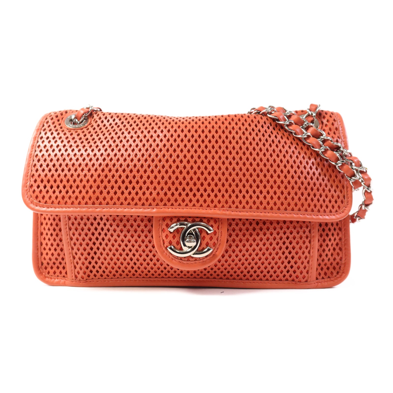 CHANEL 牛皮皮革Chain Shoulder銀扣鏈帶肩背袋