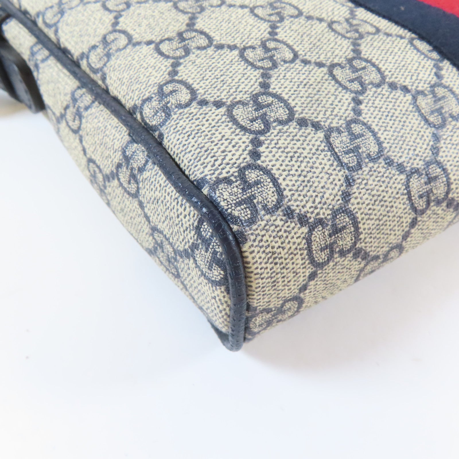 GUCCI 塗層帆布Shoulder Bag銀扣肩背袋啡色/深藍色