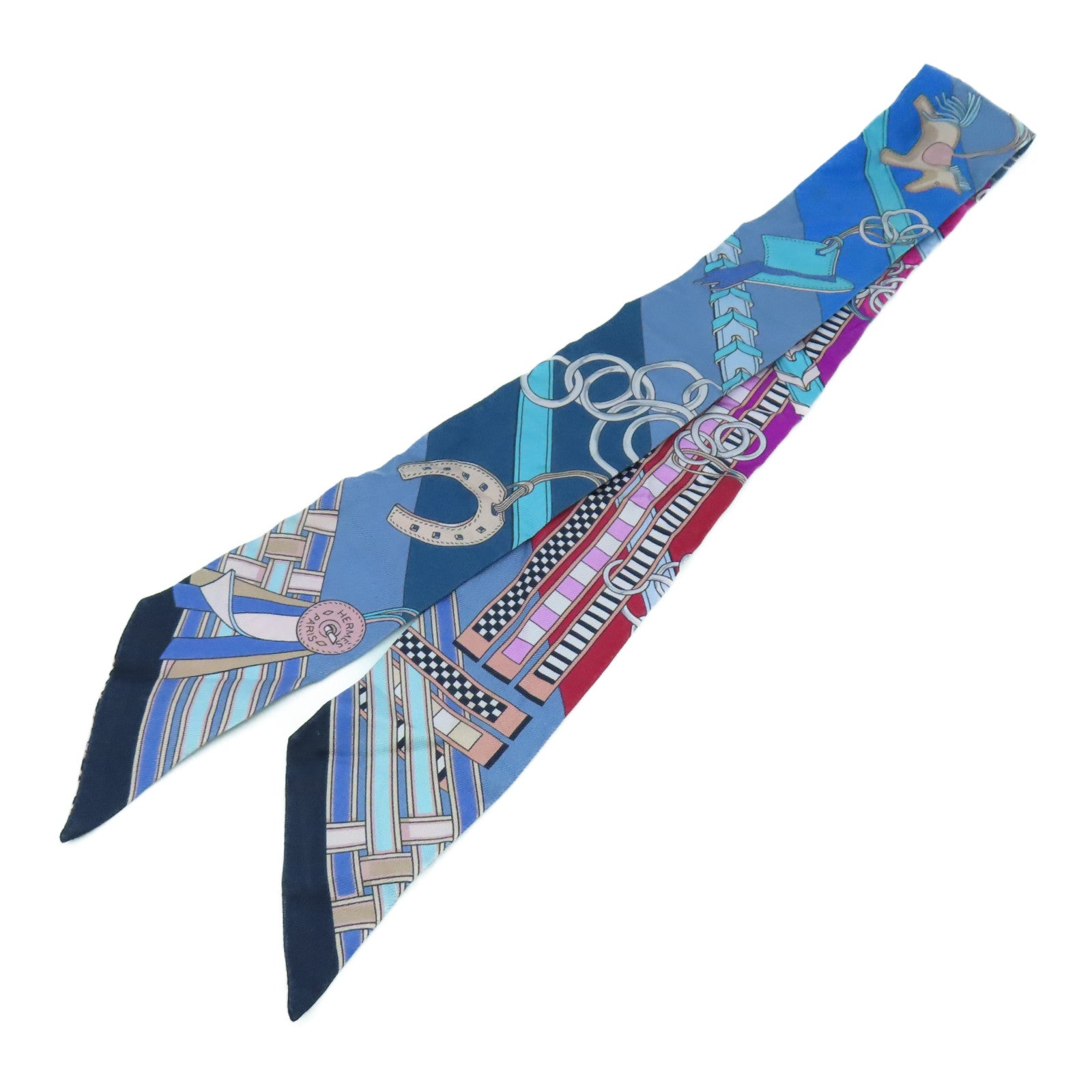 HERMES 【激減優惠】絲質Twilly Scarf絲巾藍色/紅色