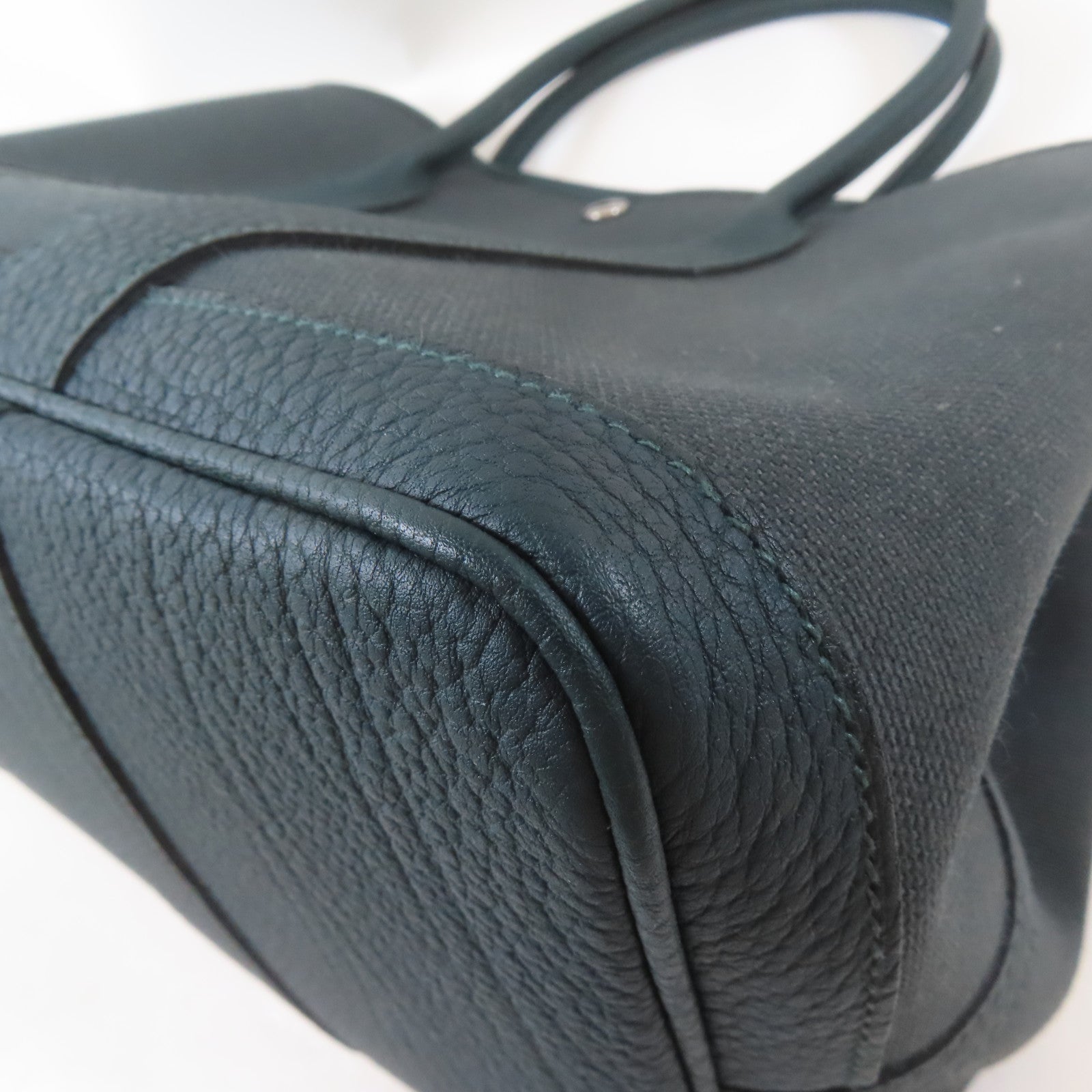 HERMES Negonda皮革/Militaire/帆布Garden Party PM銀扣手挽袋Rousseau/Cypres/綠色