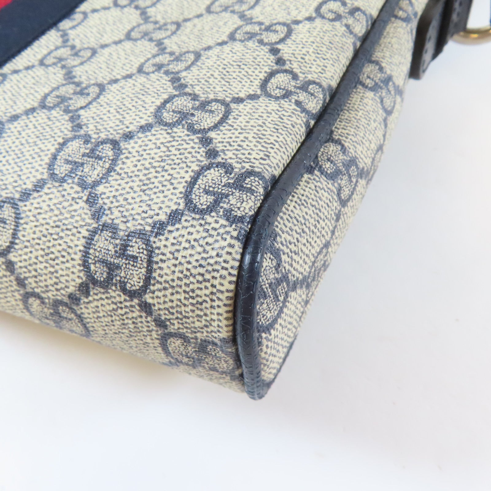 GUCCI 塗層帆布Shoulder Bag銀扣肩背袋啡色/深藍色