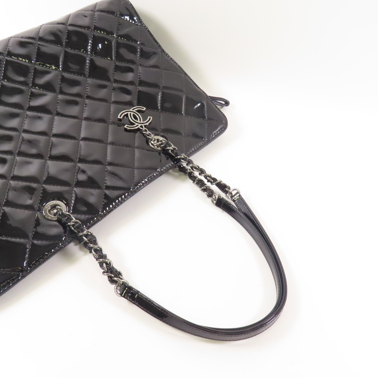 CHANEL 漆皮皮革Shoulder Tote銀扣肩背袋/手挽袋