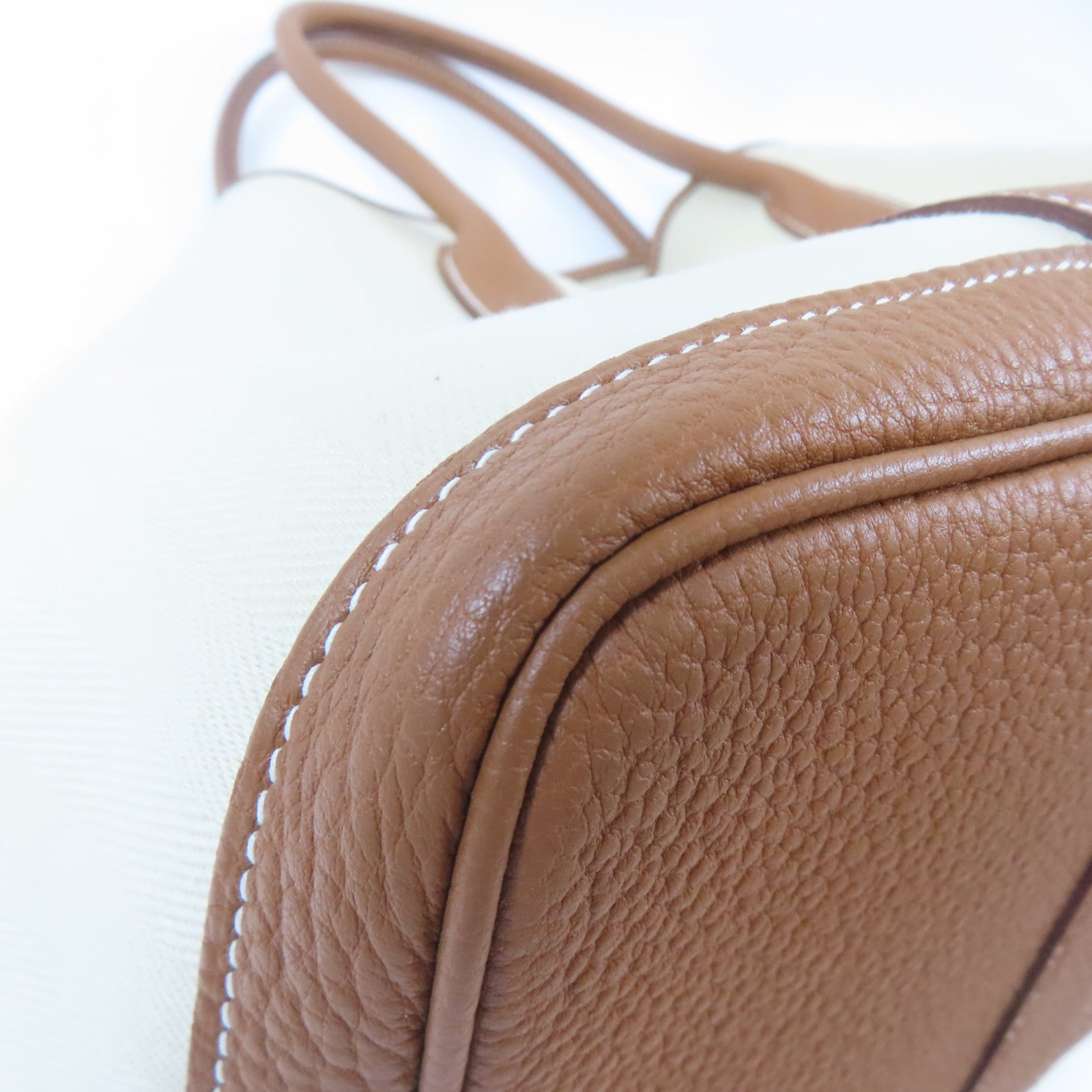 HERMES 帆布Garden Party PM銀扣手挽袋Gold/啡色