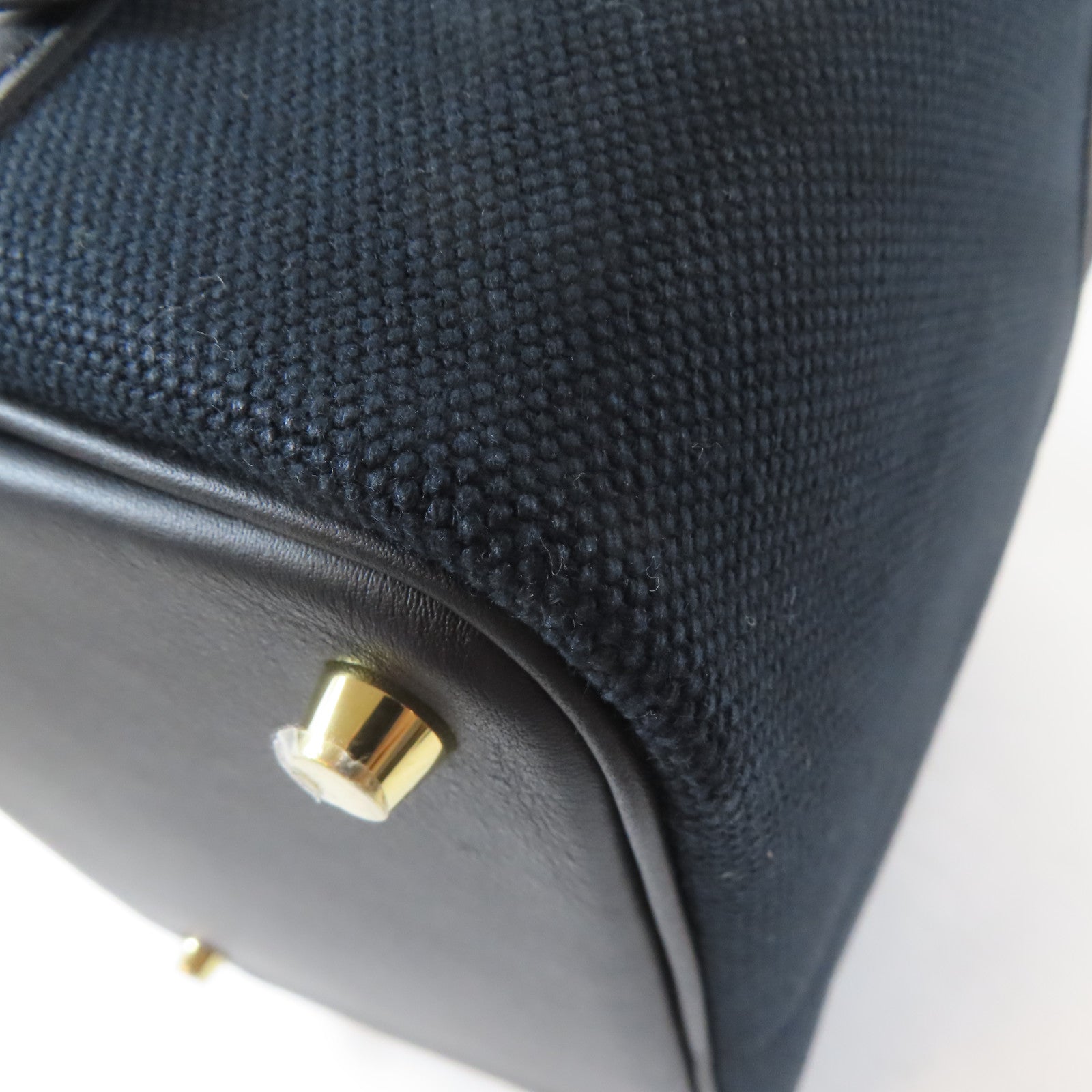 HERMES 帆布Picotin Cargo PM金扣手挽袋Noir/黑色