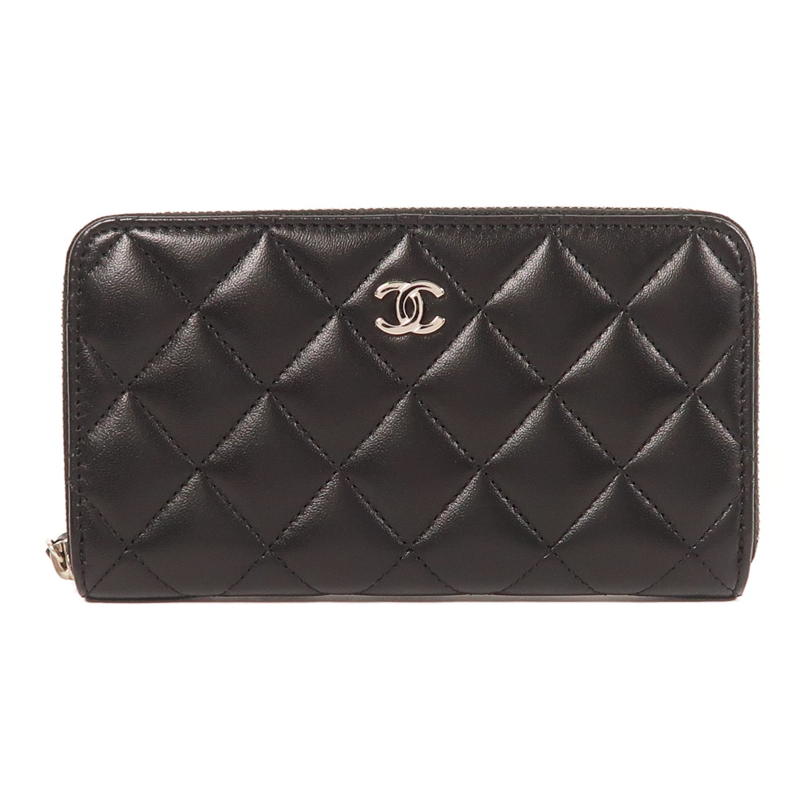 CHANEL 羊皮皮革Zipper Long Wallet銀扣長錢包