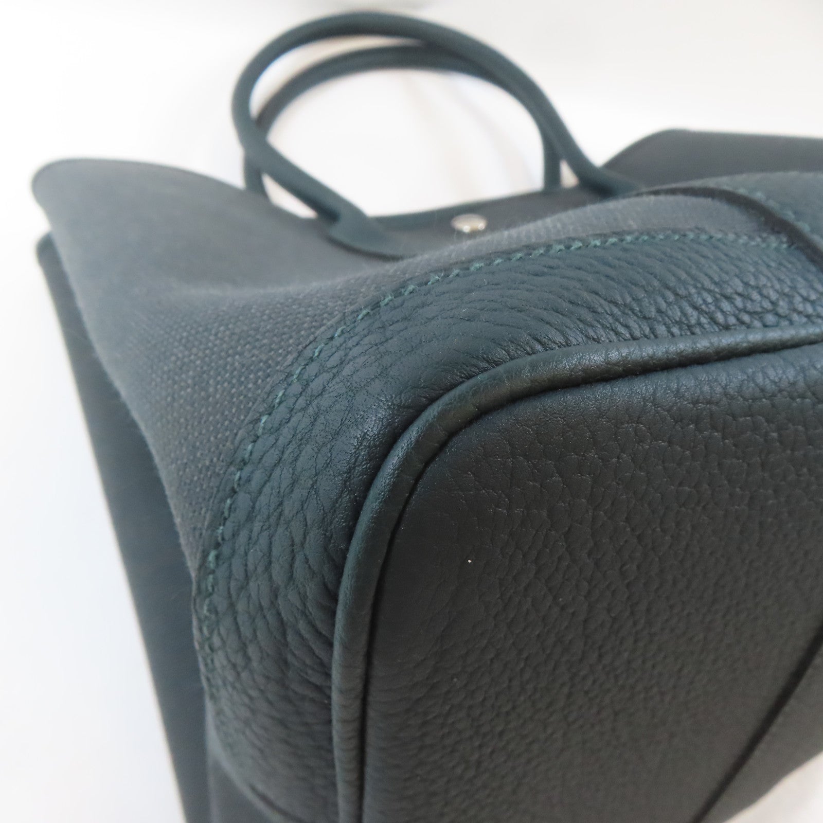 HERMES Negonda皮革/Militaire/帆布Garden Party PM銀扣手挽袋Rousseau/Cypres/綠色