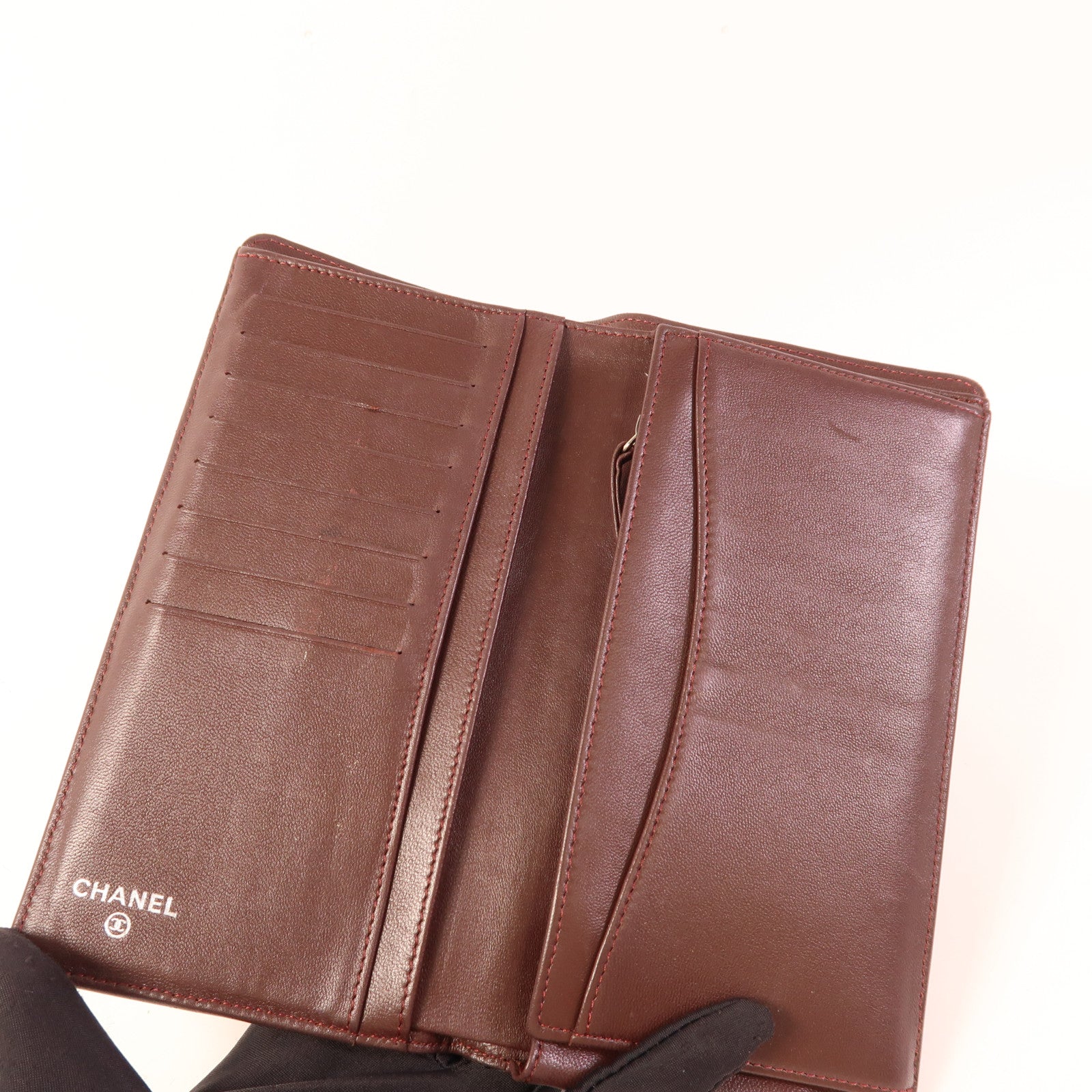 CHANEL 羊皮皮革Long Wallet銀扣長錢包