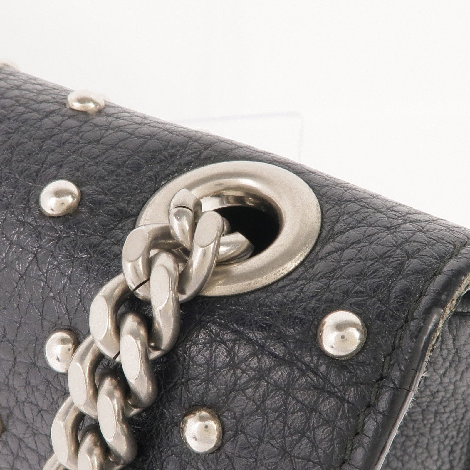 GUCCI 牛皮皮革Stud Bamboo Shoulder Bag銀扣鏈帶肩背袋