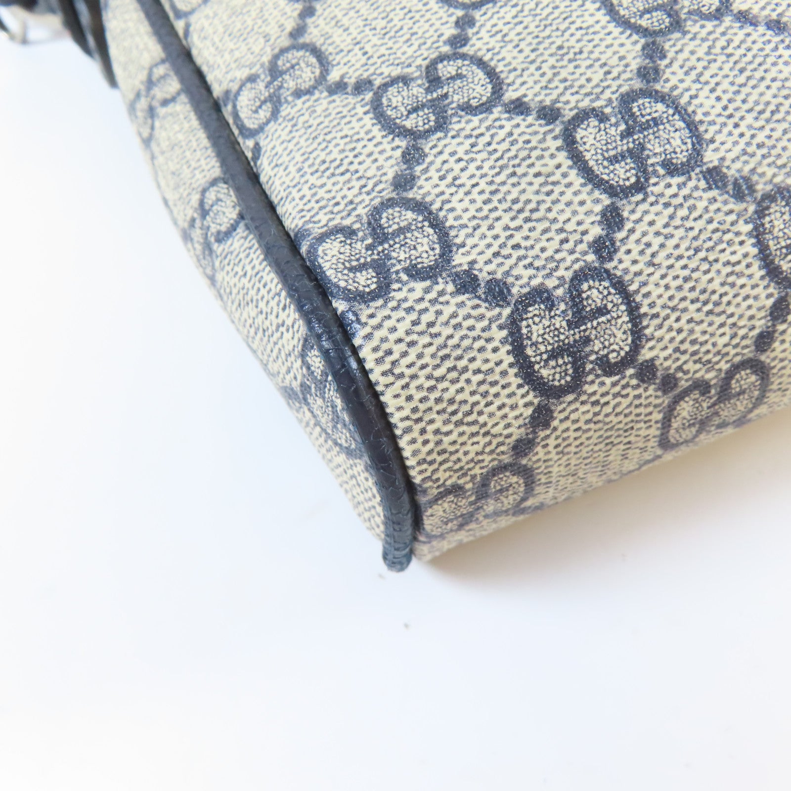 GUCCI 塗層帆布Shoulder Bag銀扣肩背袋啡色/深藍色