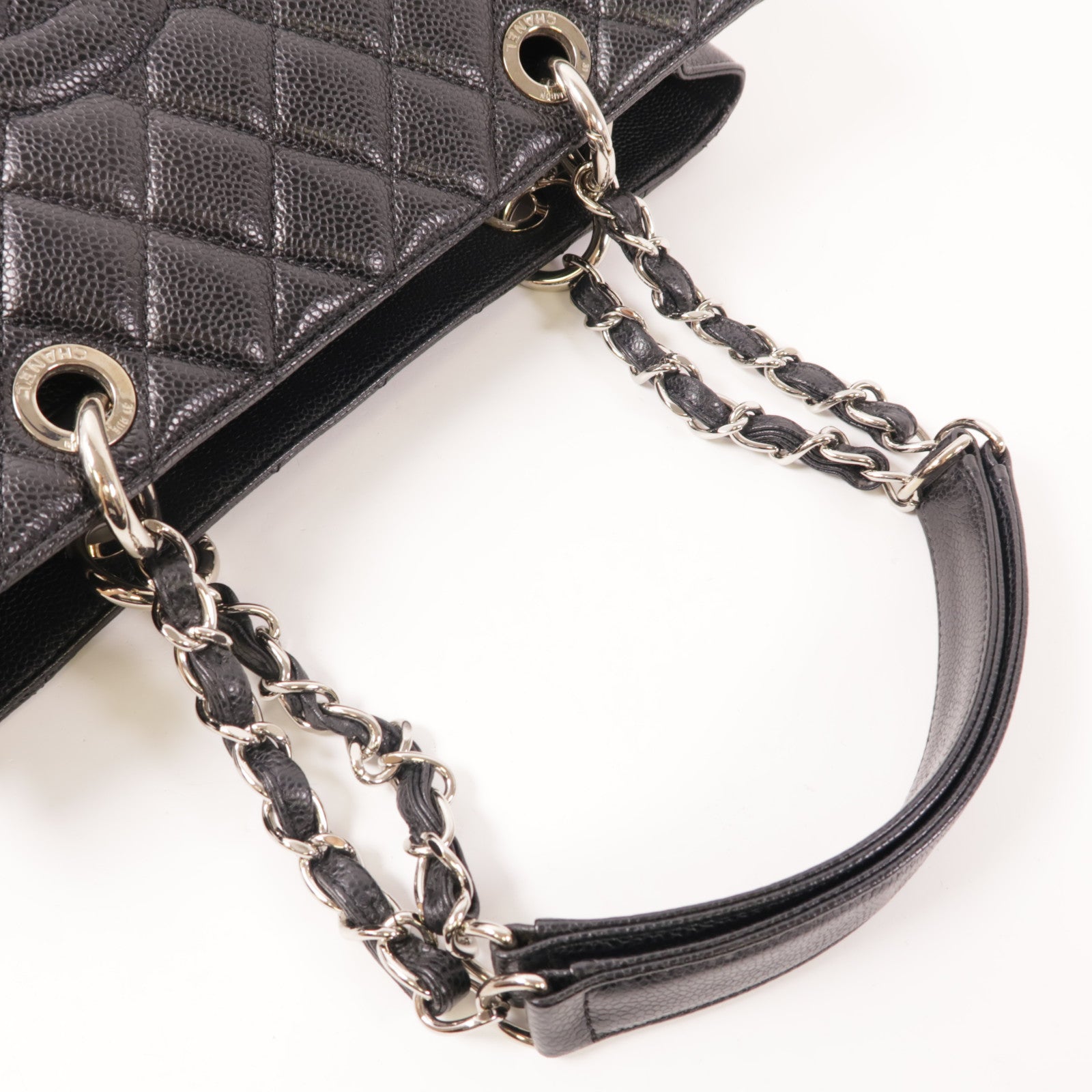 CHANEL 【激減優惠】牛皮皮革GST Grand Shopping Tote Bag銀扣鏈帶肩背袋