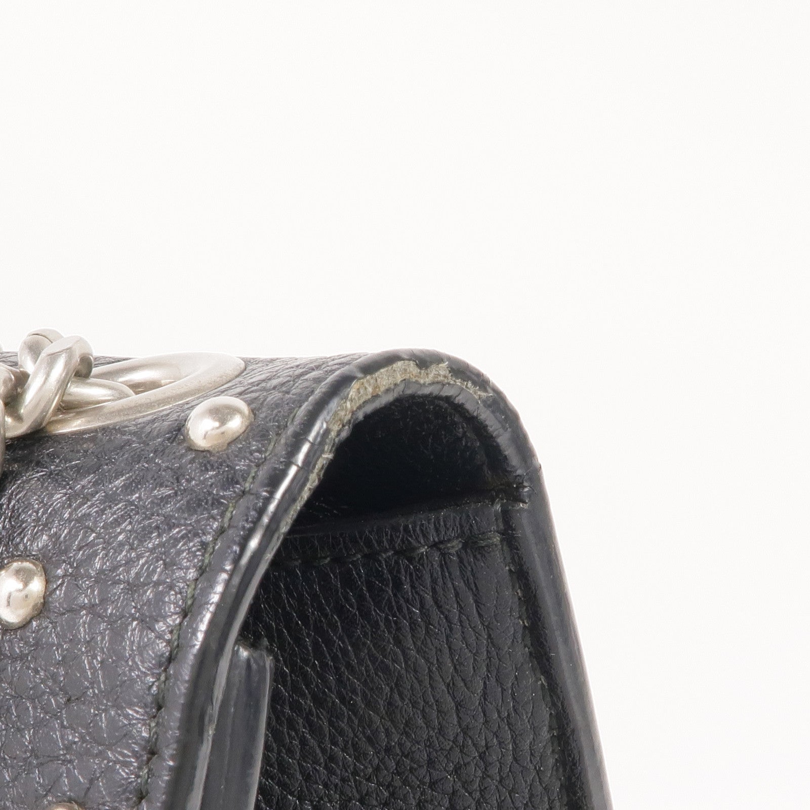 GUCCI 牛皮皮革Stud Bamboo Shoulder Bag銀扣鏈帶肩背袋