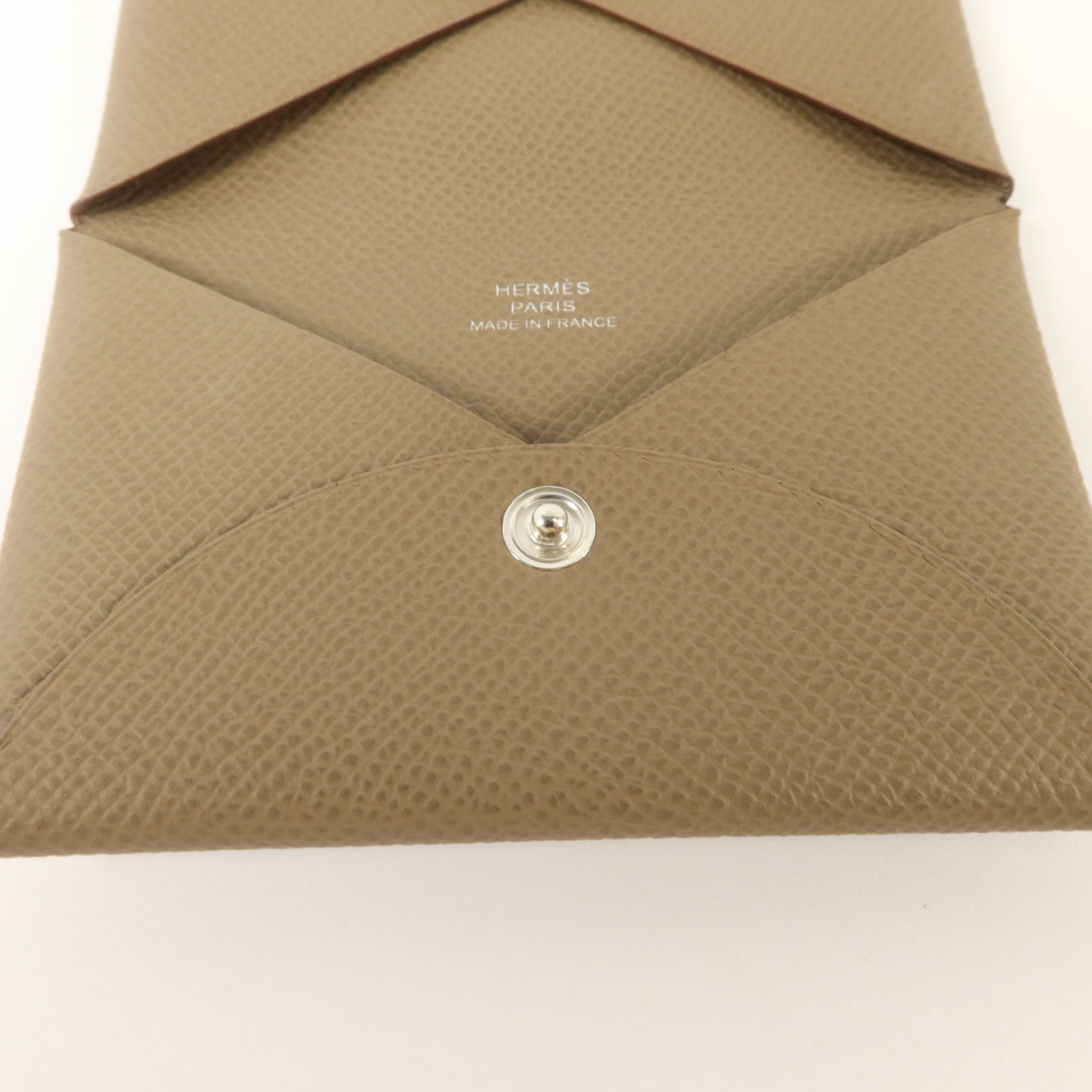 HERMES Epsom皮革Calvi Card Case卡片套Etoupe
