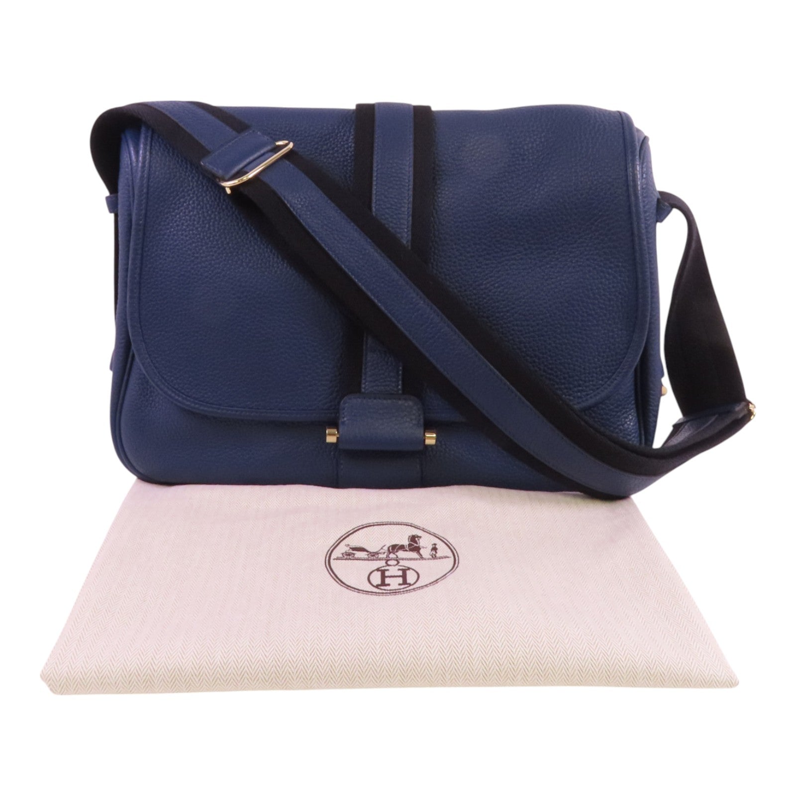 HERMES Clemence皮革Bourlingue Bag金扣肩背袋