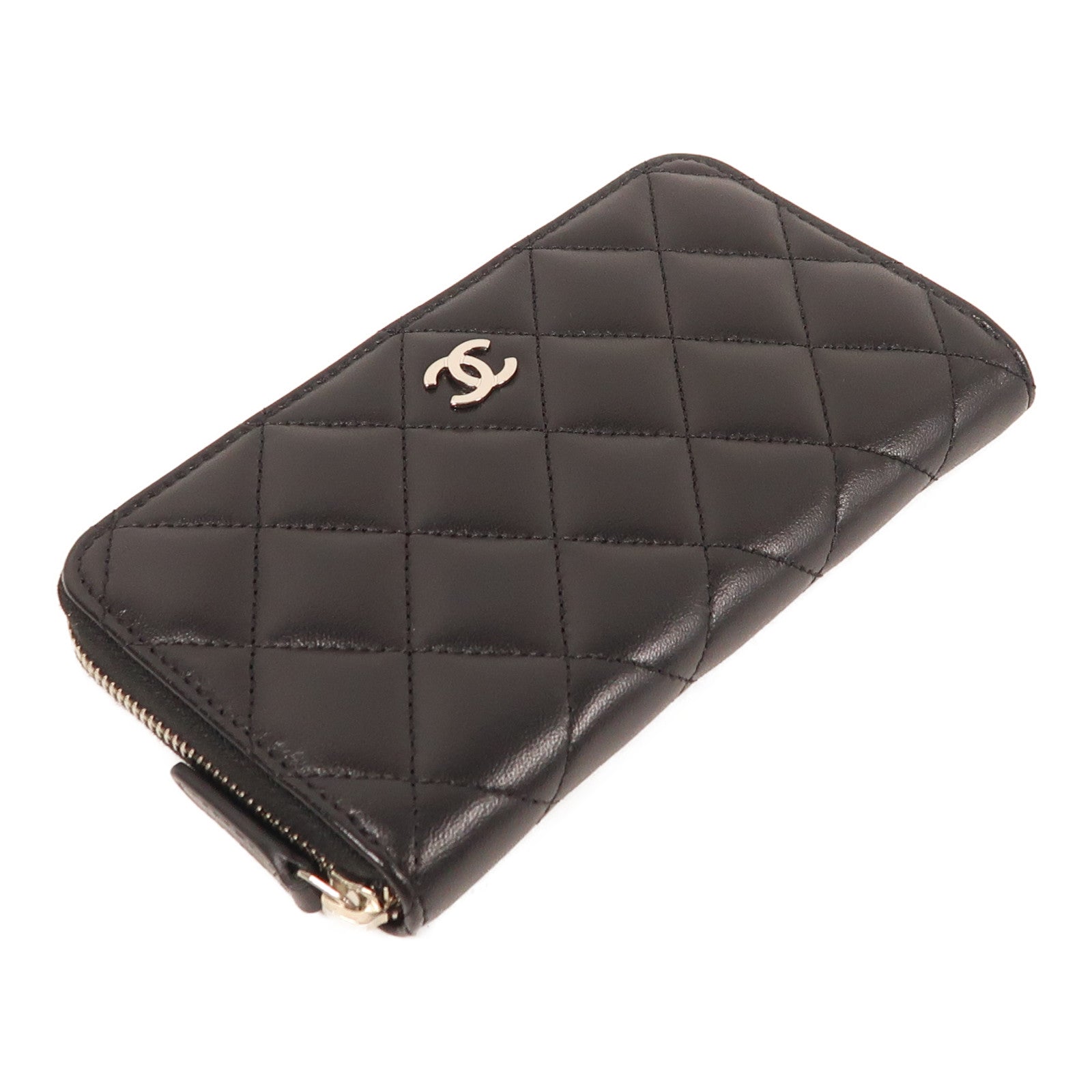 CHANEL 羊皮皮革Zipper Long Wallet銀扣長錢包