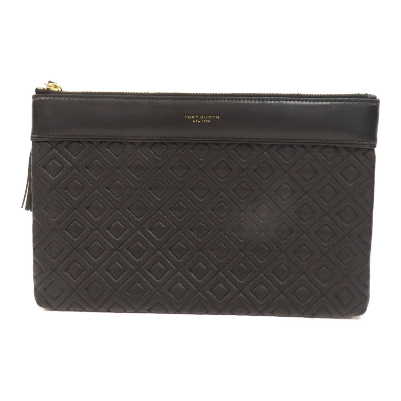Tory Burch 【激減優惠】牛皮皮革Pouch金扣手拿包黑色