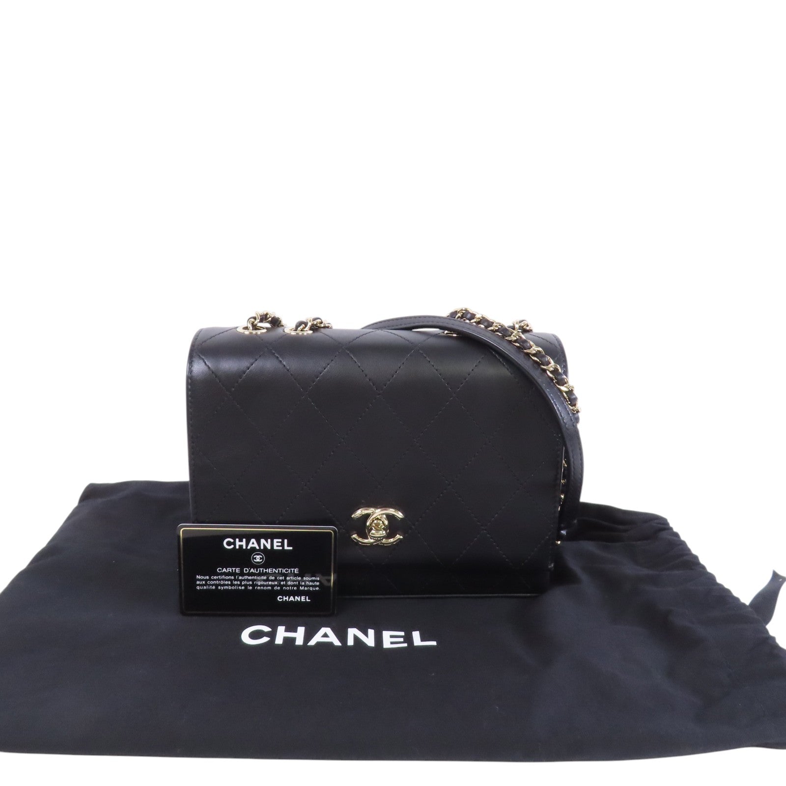 CHANEL 牛皮皮革Chain Shoulder Bag金扣鏈帶肩背袋