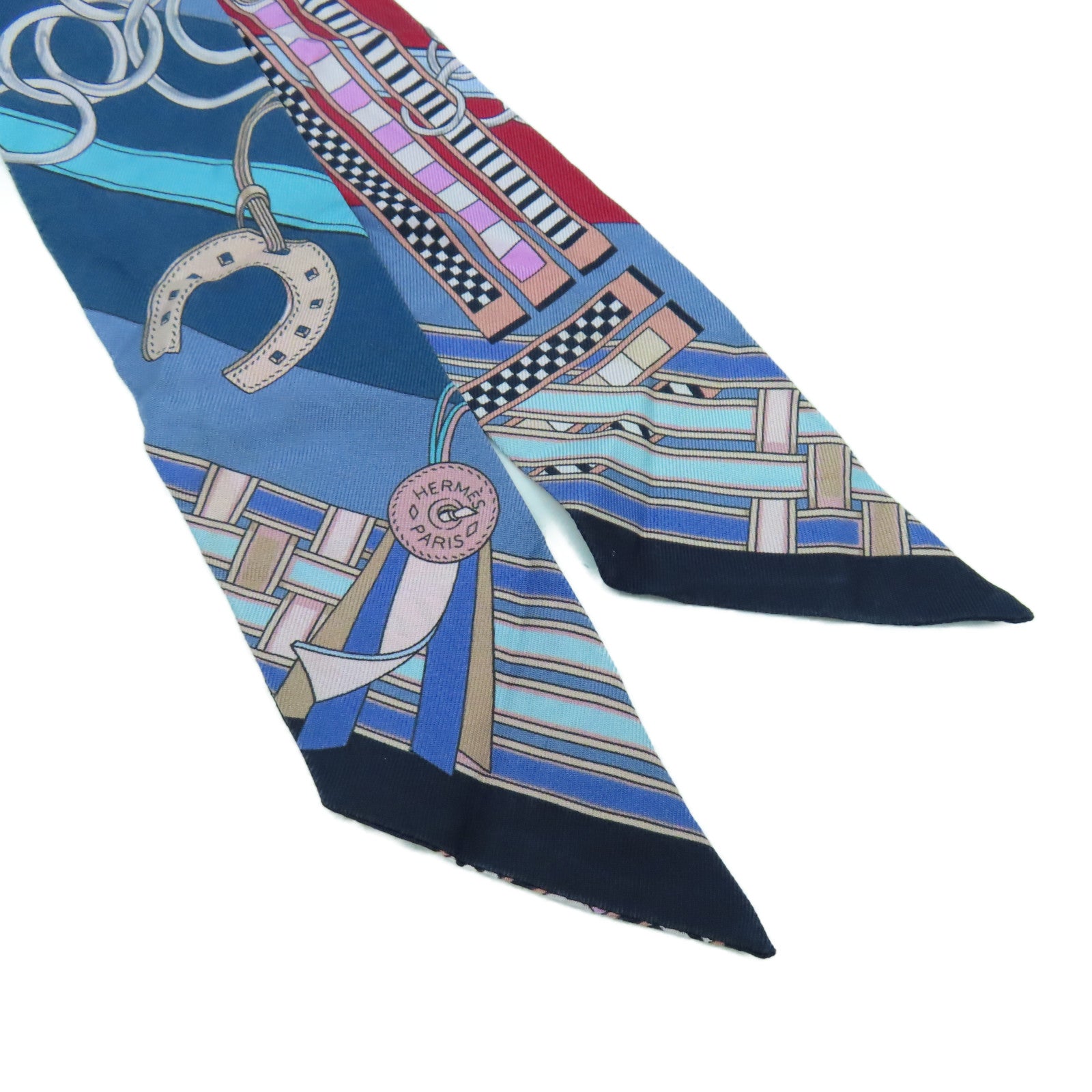 HERMES 【激減優惠】絲質Twilly Scarf絲巾藍色/紅色
