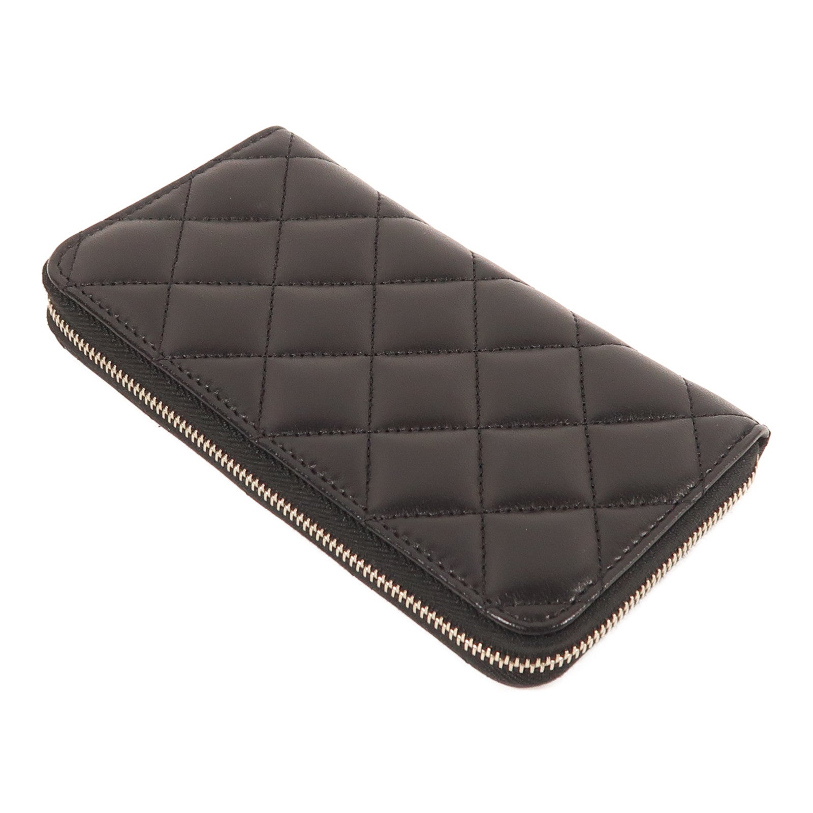 CHANEL 羊皮皮革Zipper Long Wallet銀扣長錢包