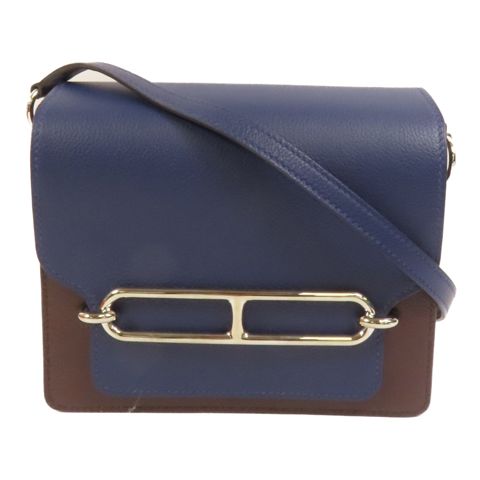 HERMES Evercolor皮革Mini Roulis銀扣肩背袋Rouge Sellier/Bleu Saphir