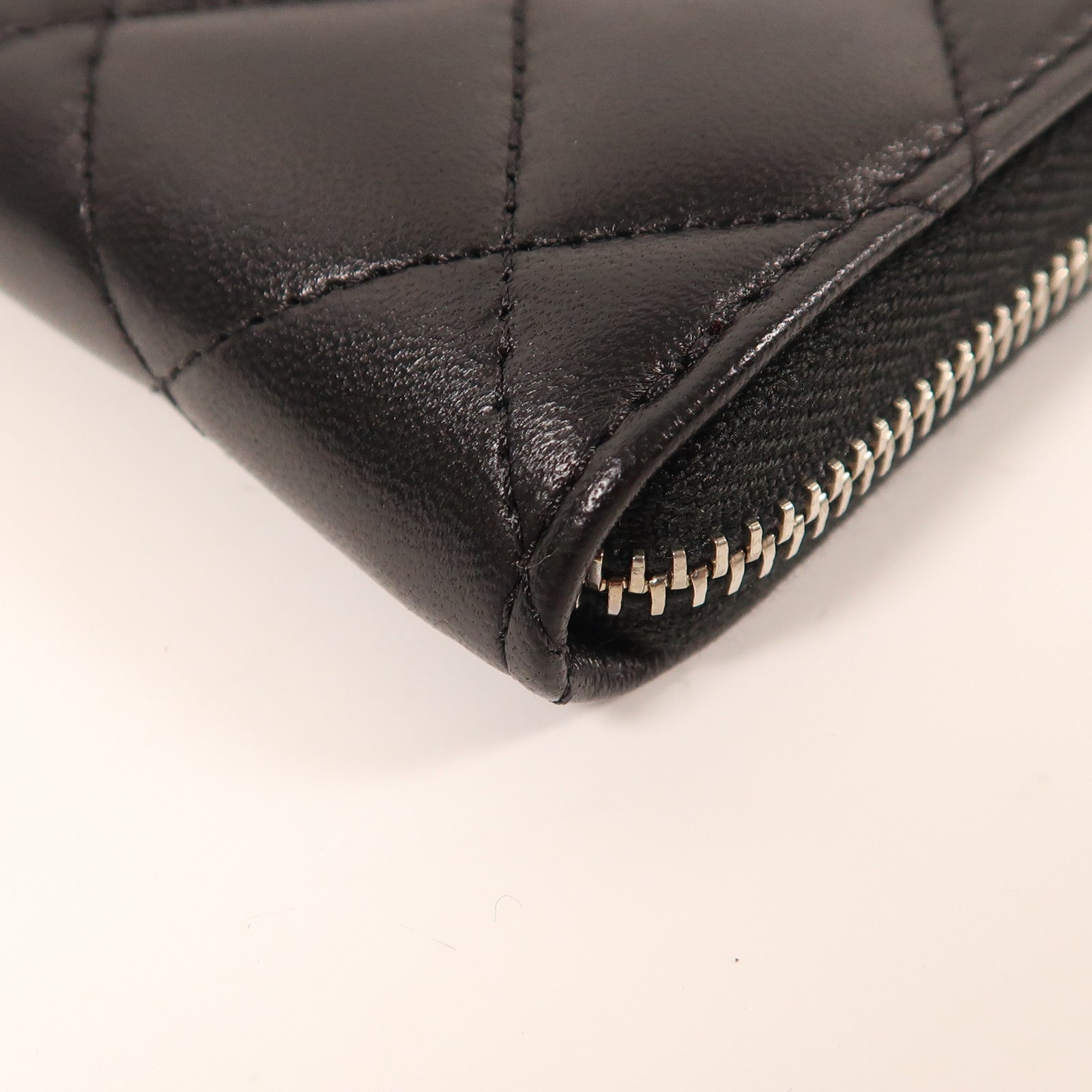 CHANEL 羊皮皮革Zipper Long Wallet銀扣長錢包