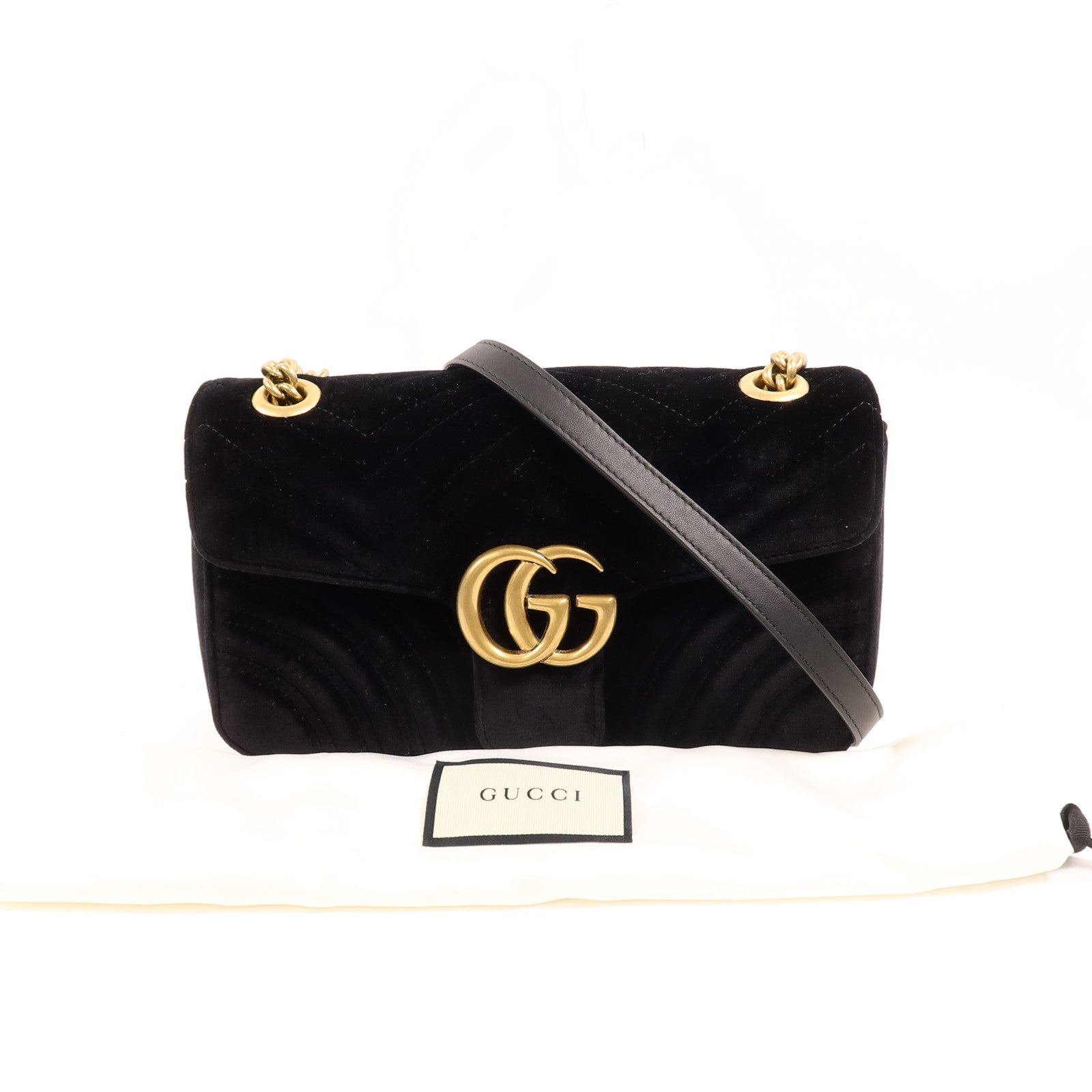 GUCCI 天鵝絨GG Marmont Shoulder Bag鏈帶肩背袋