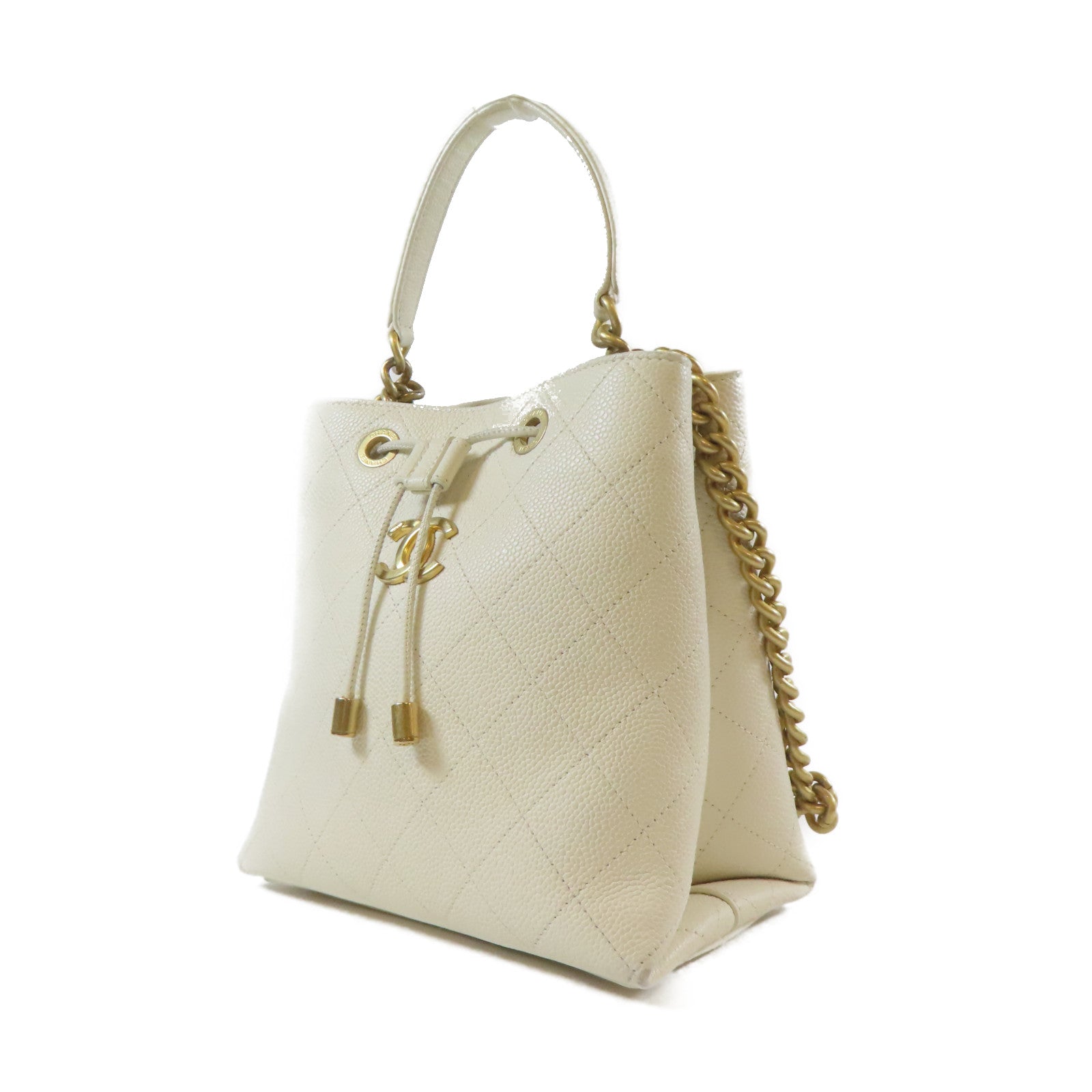 CHANEL 菱格Caviar皮革Chain Shoulder Bag金扣手挽肩背兩用袋白色