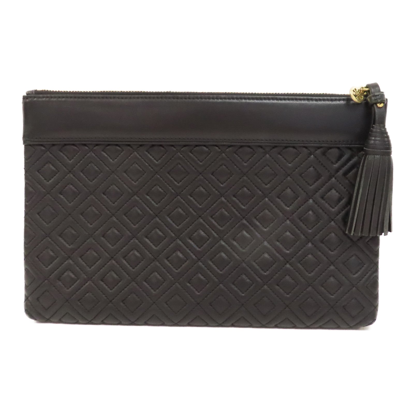 Tory Burch 【激減優惠】牛皮皮革Pouch金扣手拿包黑色