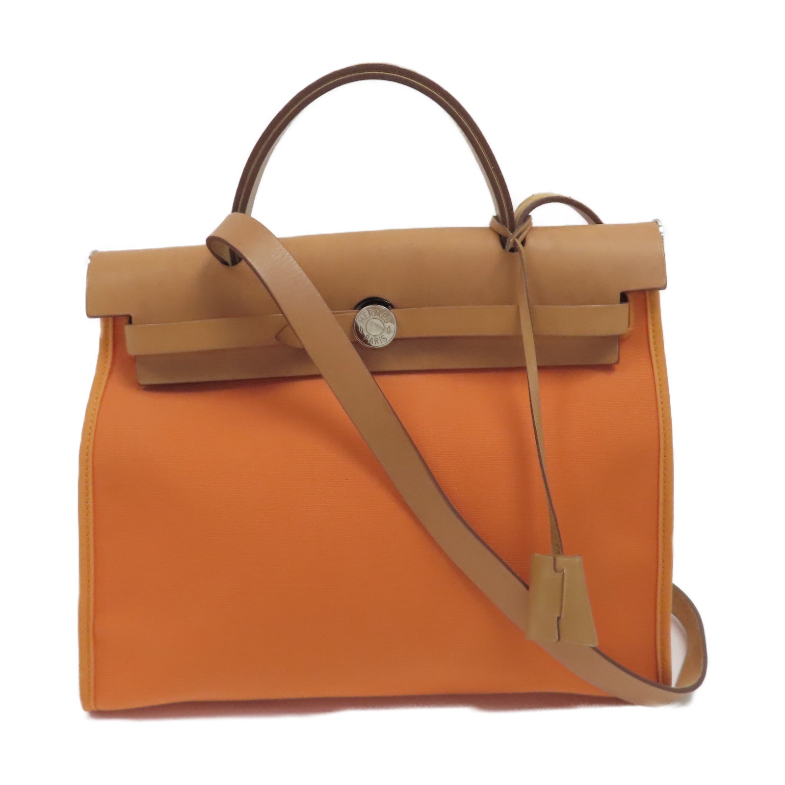 HERMES 帆布Herbag PM銀扣手挽肩背兩用袋橙色