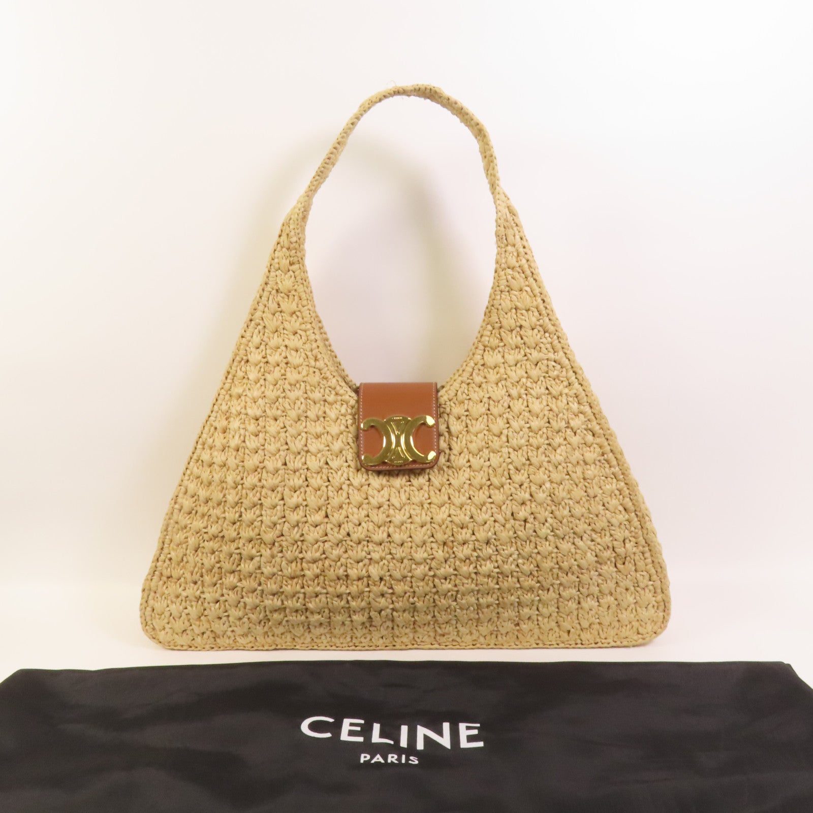 CELINE Raffia牛皮皮革 Cabas Triangle肩背袋