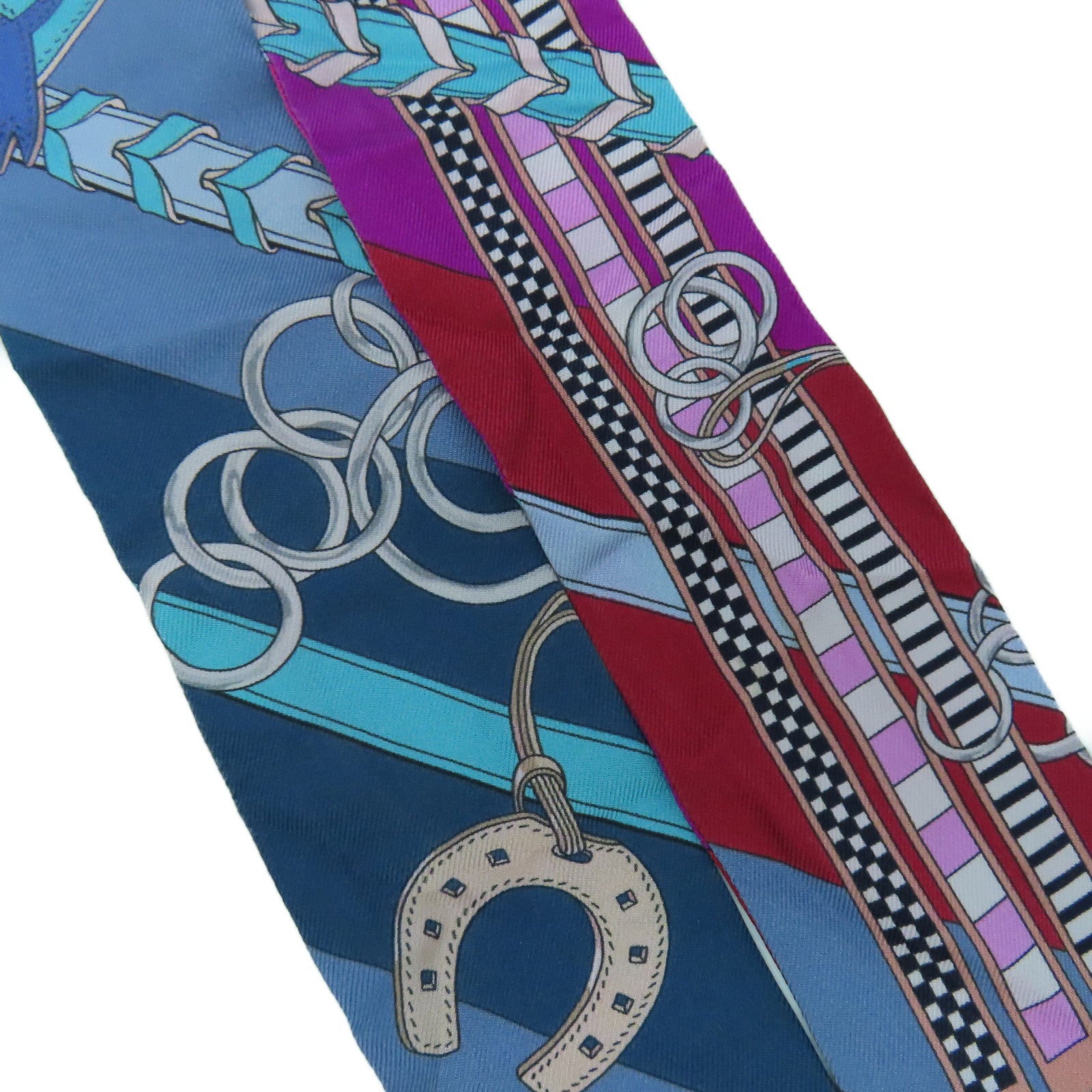 HERMES 【激減優惠】絲質Twilly Scarf絲巾藍色/紅色