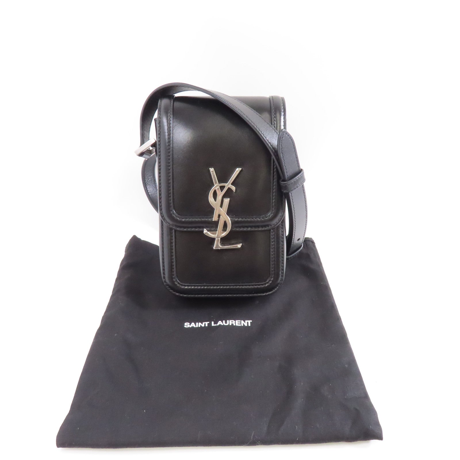 SAINT LAURENT 牛皮皮革Solferino Bag銀扣肩背袋黑色