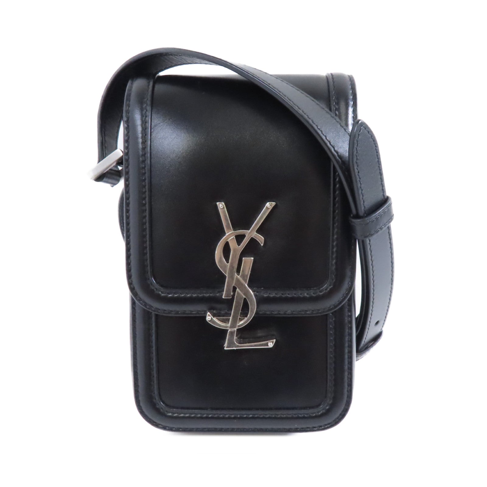 SAINT LAURENT 牛皮皮革Solferino Bag銀扣肩背袋黑色