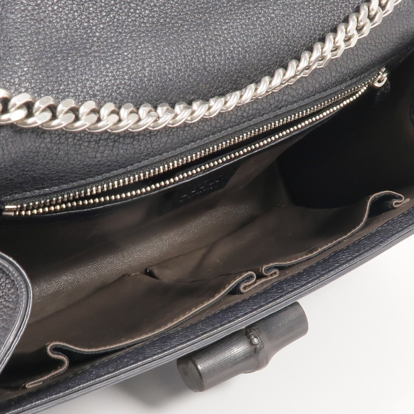 GUCCI 牛皮皮革Stud Bamboo Shoulder Bag銀扣鏈帶肩背袋