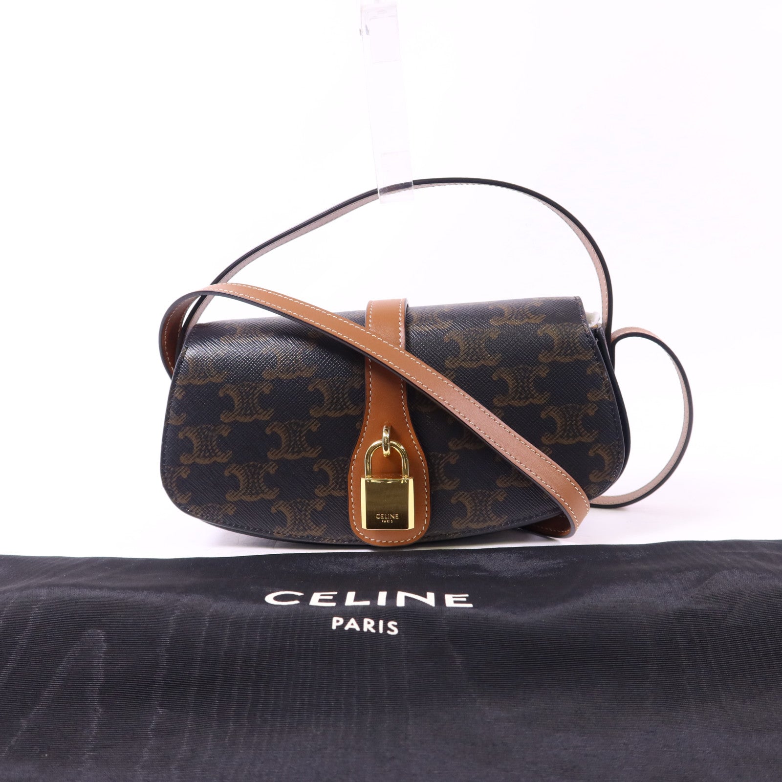 CELINE 塗層帆布Clutch On Strap Bag金扣手挽肩背兩用袋