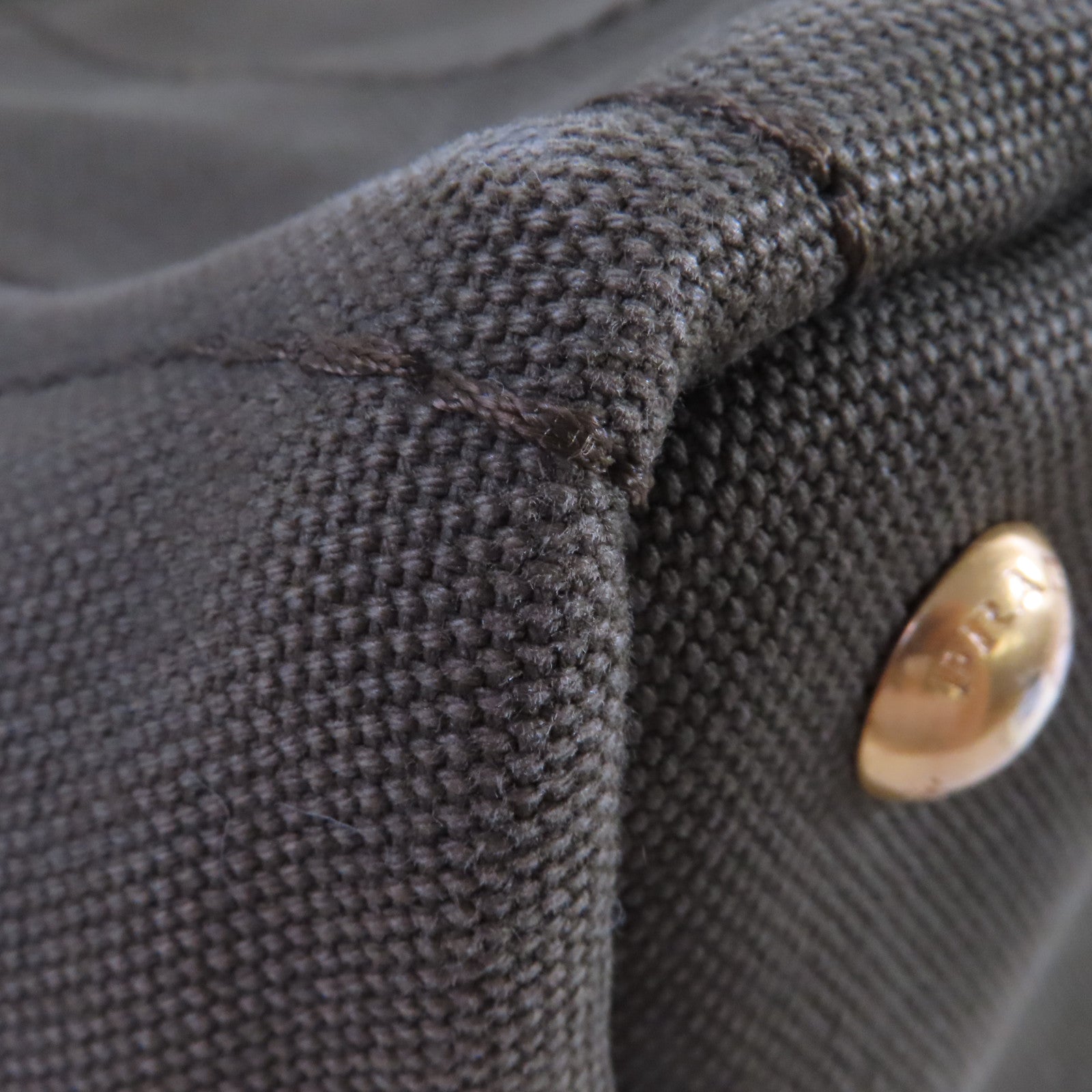PRADA 帆布Canapa Shoulder Bag金扣手挽肩背兩用袋軍綠色