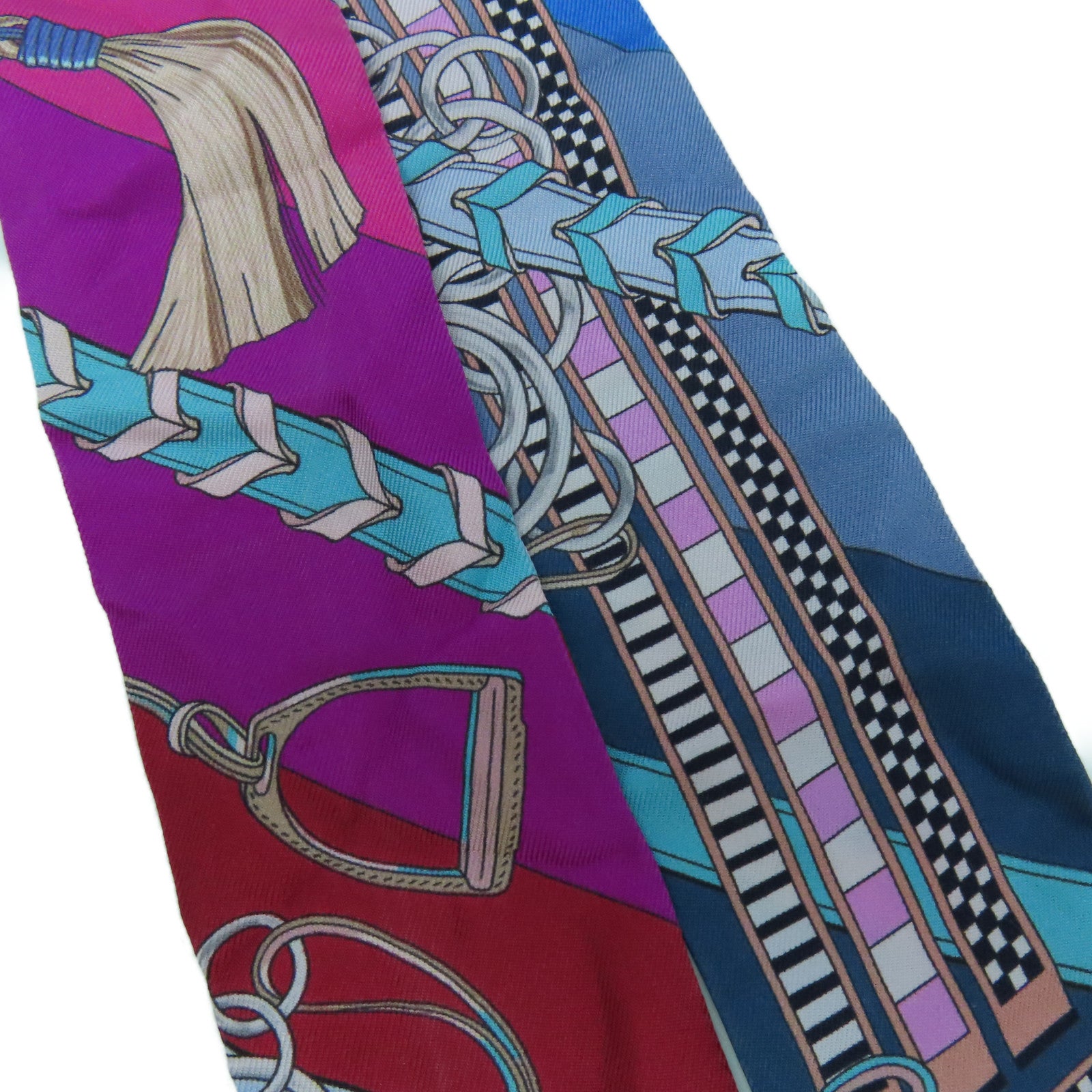 HERMES 【激減優惠】絲質Twilly Scarf絲巾藍色/紅色