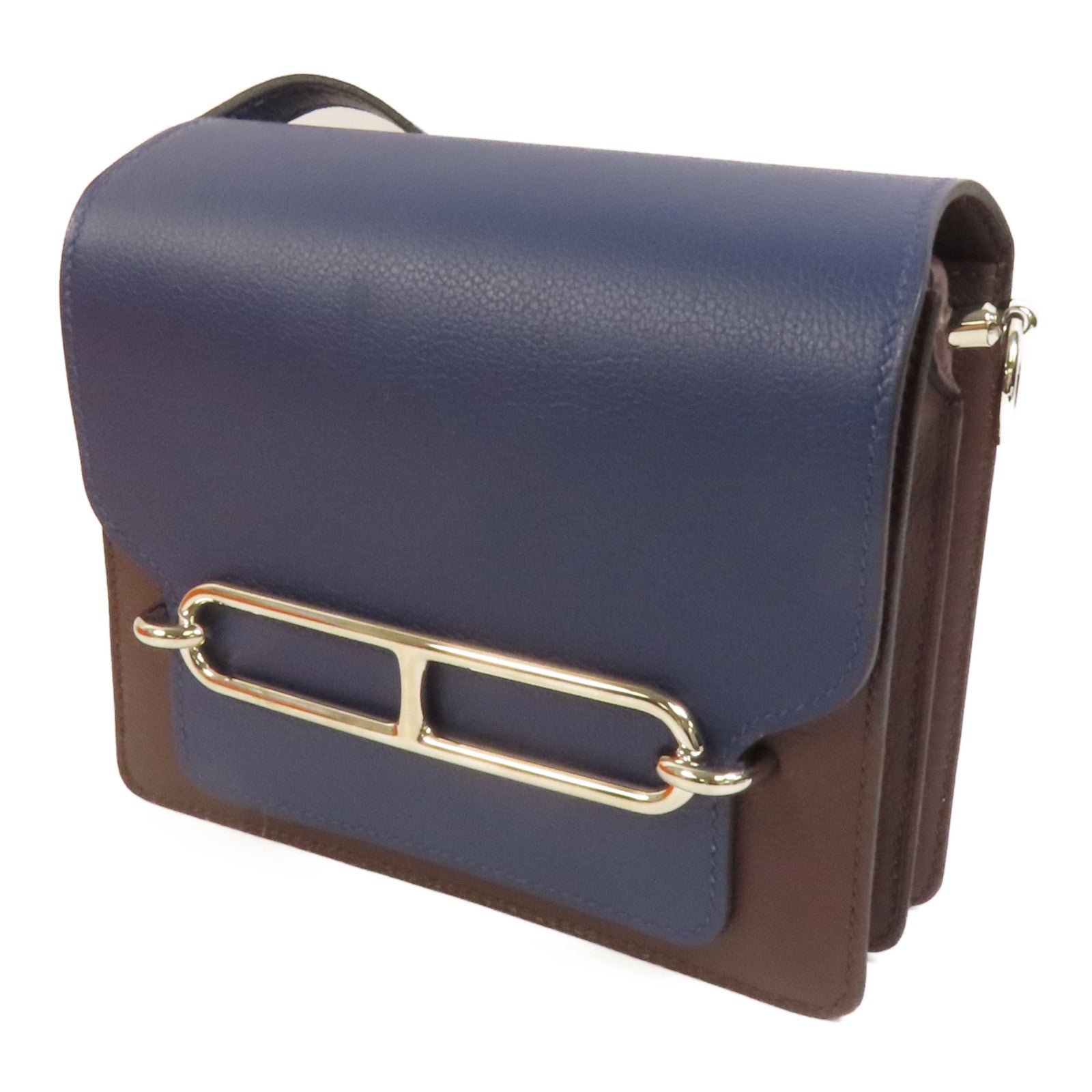 HERMES Evercolor皮革Mini Roulis銀扣肩背袋Rouge Sellier/Bleu Saphir