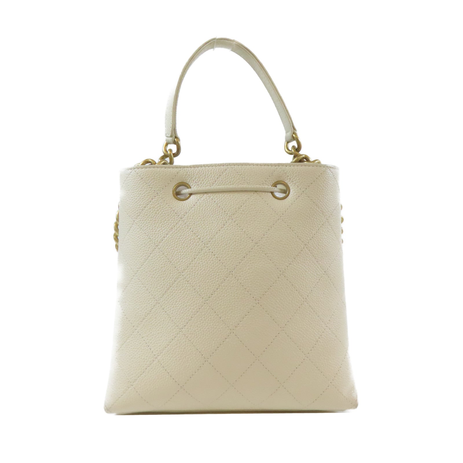 CHANEL 菱格Caviar皮革Chain Shoulder Bag金扣手挽肩背兩用袋白色
