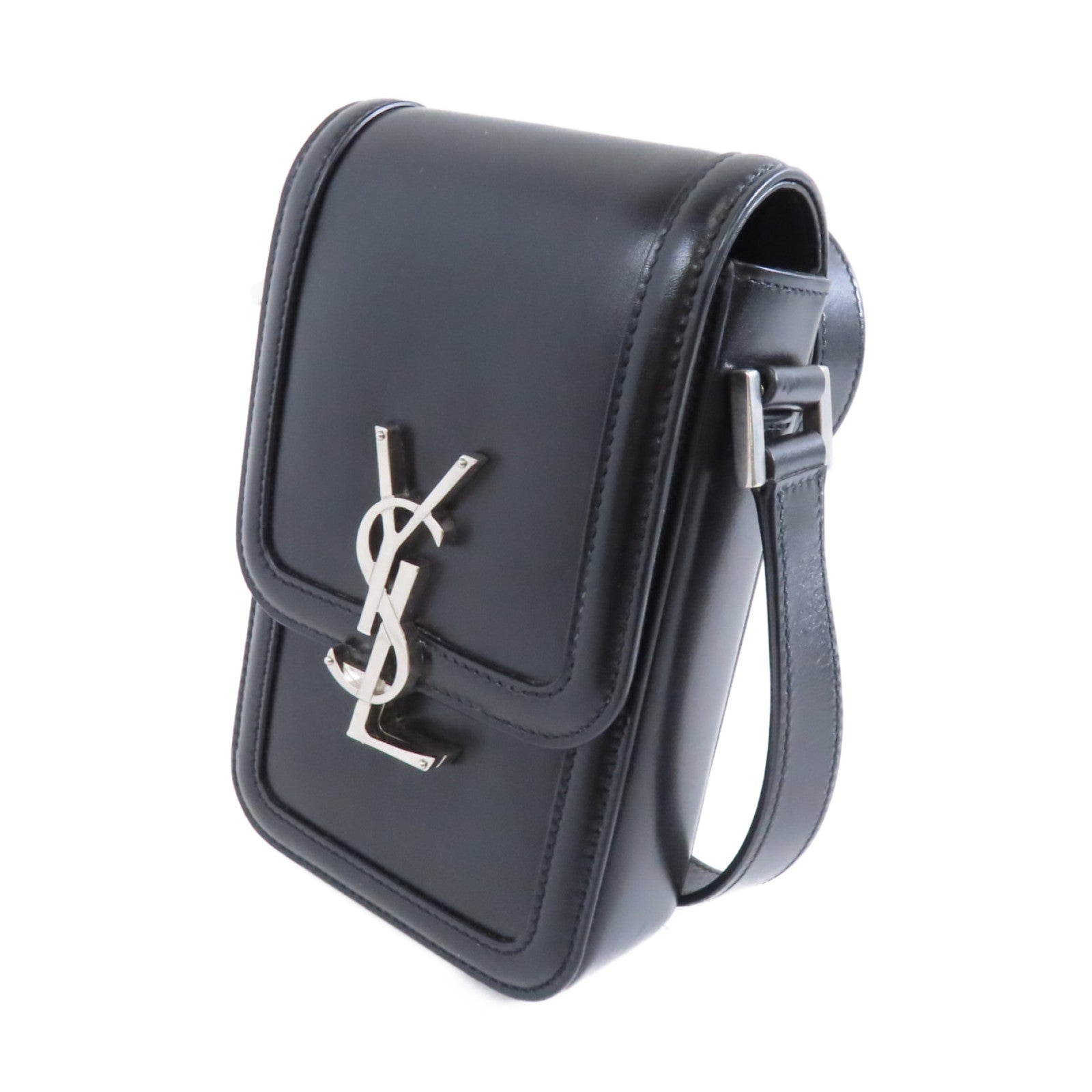 SAINT LAURENT 牛皮皮革Solferino Bag銀扣肩背袋黑色