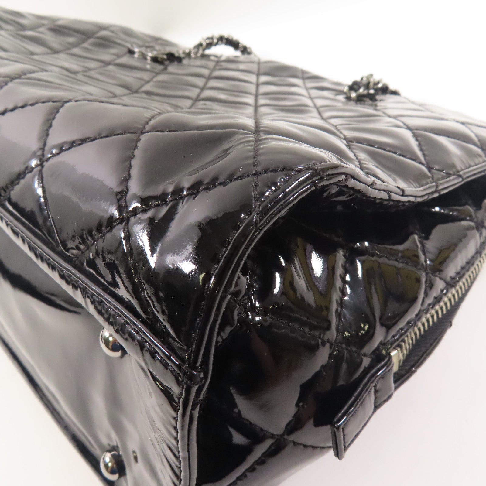 CHANEL 漆皮皮革Shoulder Tote銀扣肩背袋/手挽袋