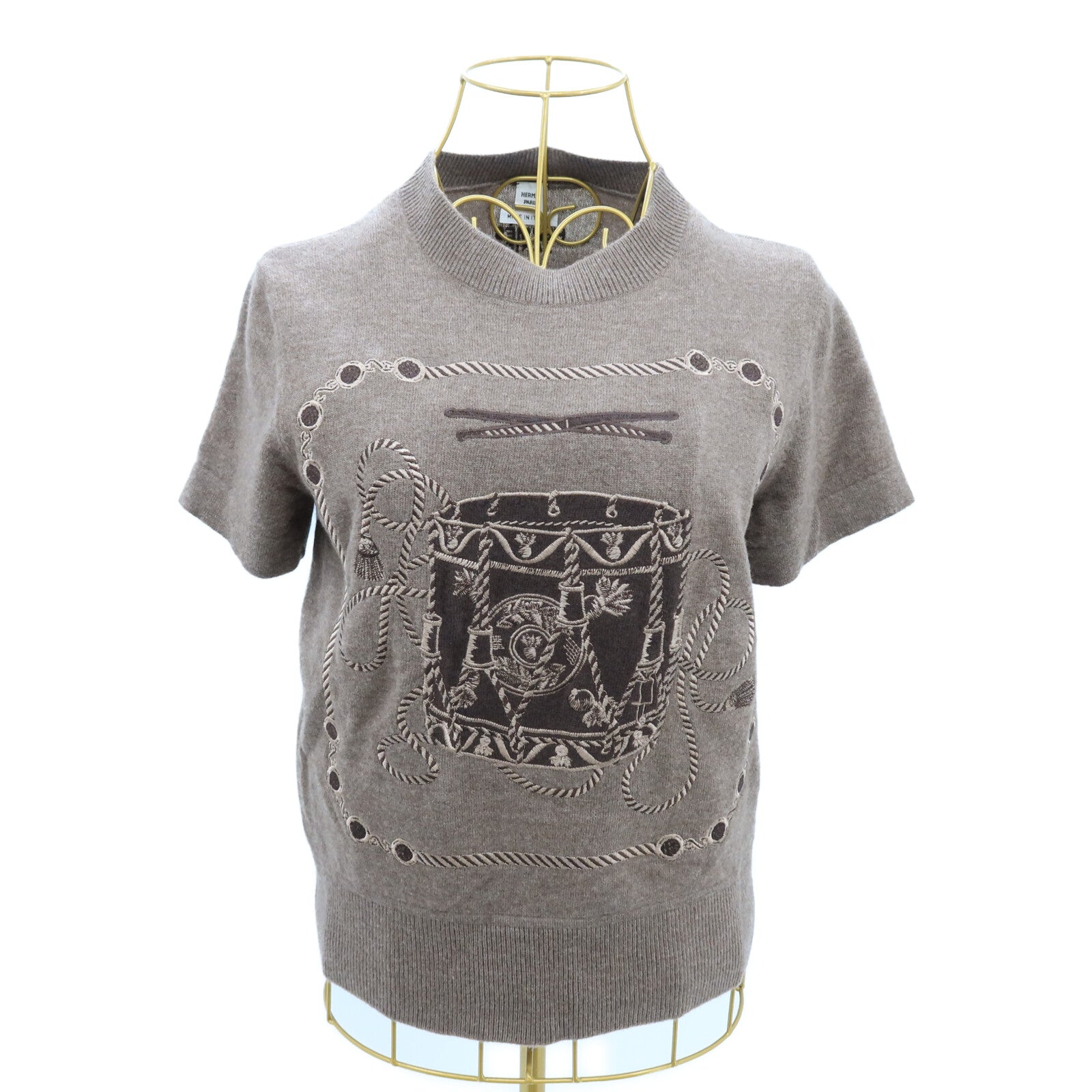 HERMES Wool/Polyamide Les Tambours Short-Sleeve Knit針織
