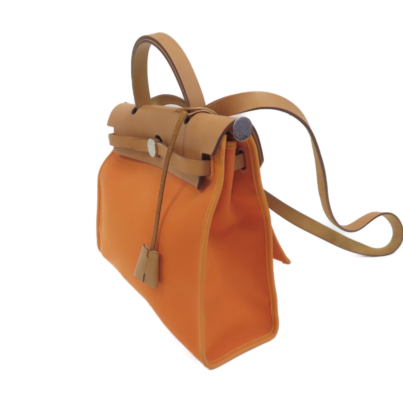 HERMES 帆布Herbag PM銀扣手挽肩背兩用袋橙色
