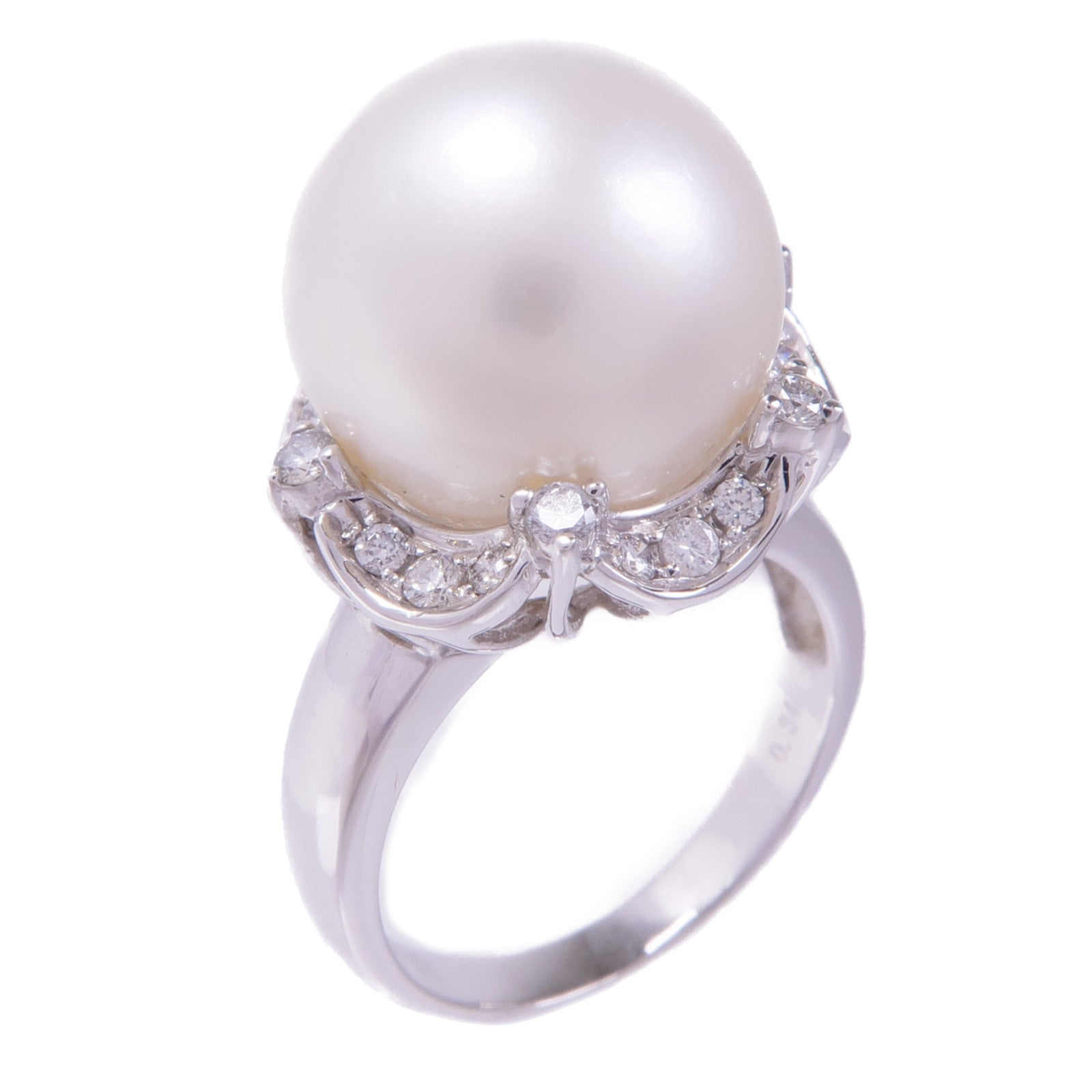 JEWELRY 18K白金Pearl Diamond Ring珍珠鑽石戒指US#6