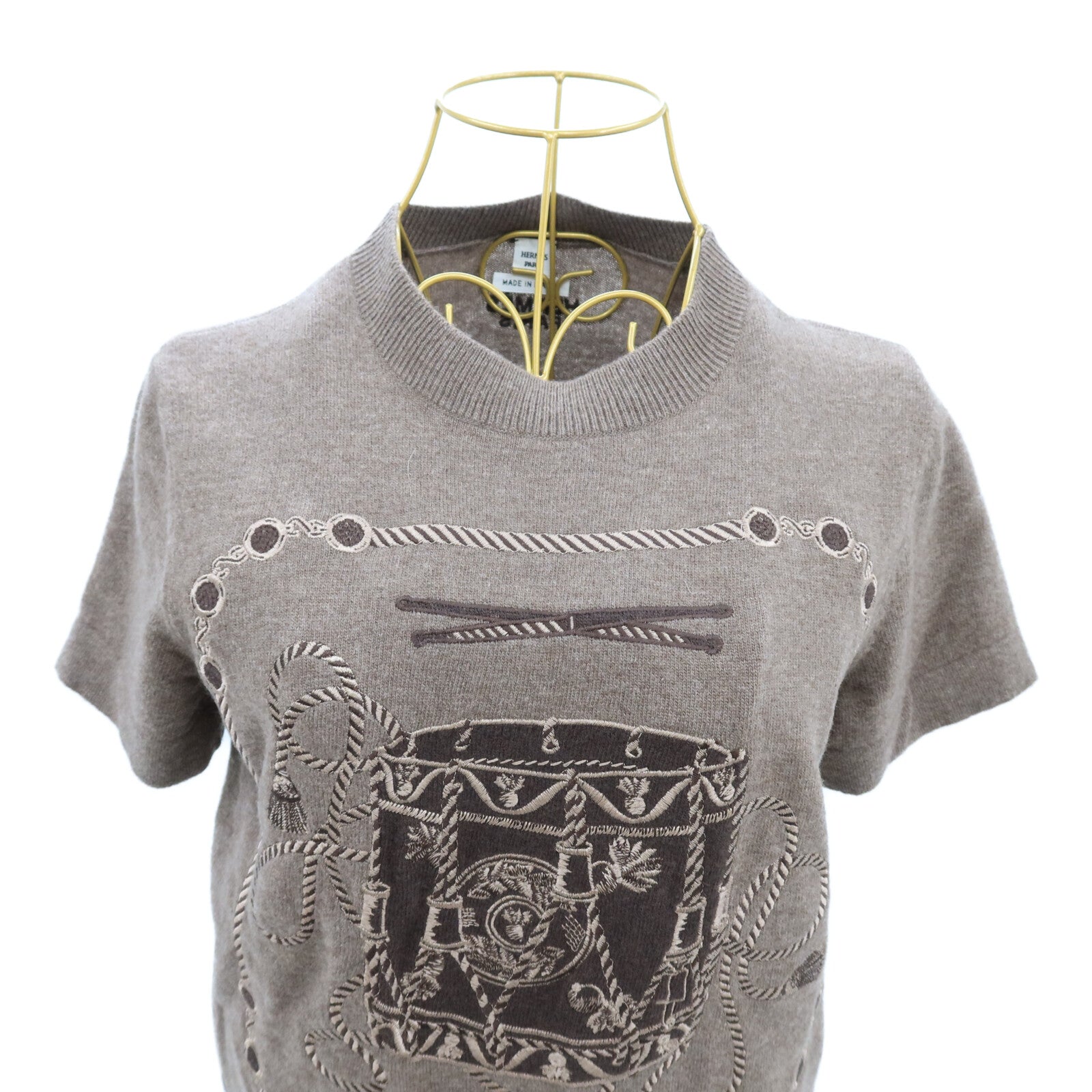 HERMES Wool/Polyamide Les Tambours Short-Sleeve Knit針織