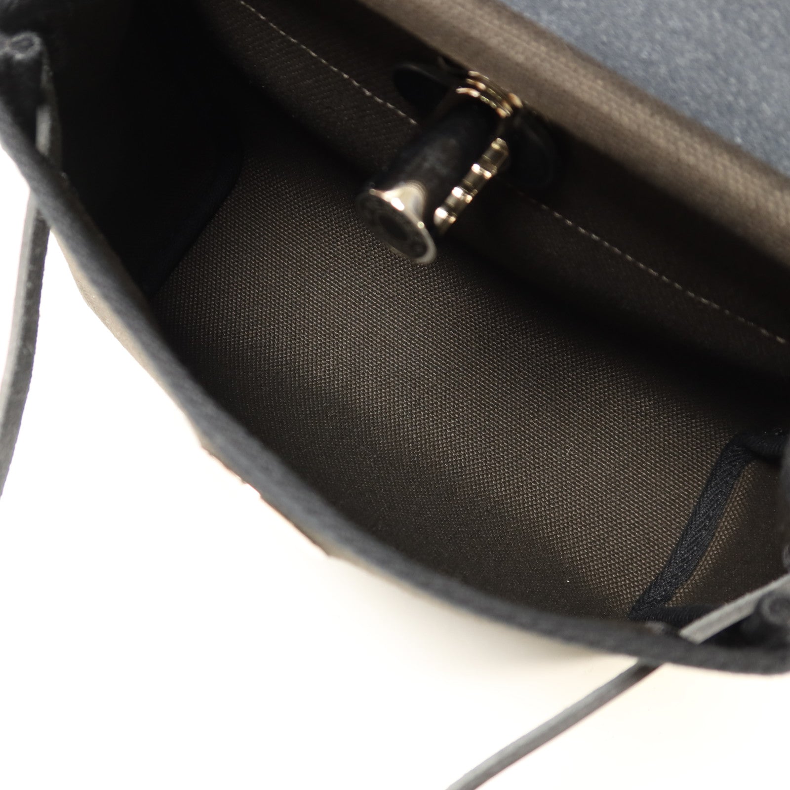HERMES 帆布Mini Herbag銀扣肩背袋Vert de Gris/Noir