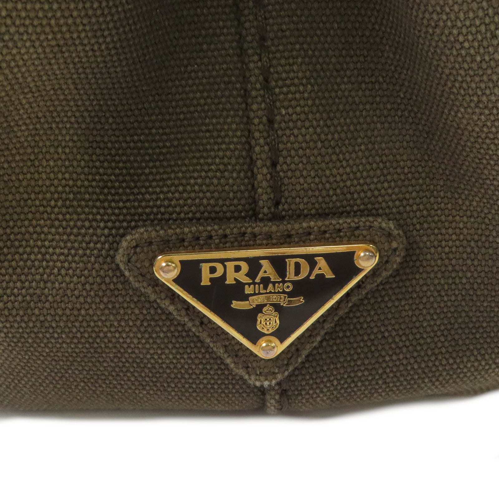 PRADA 帆布Canapa Shoulder Bag金扣手挽肩背兩用袋軍綠色