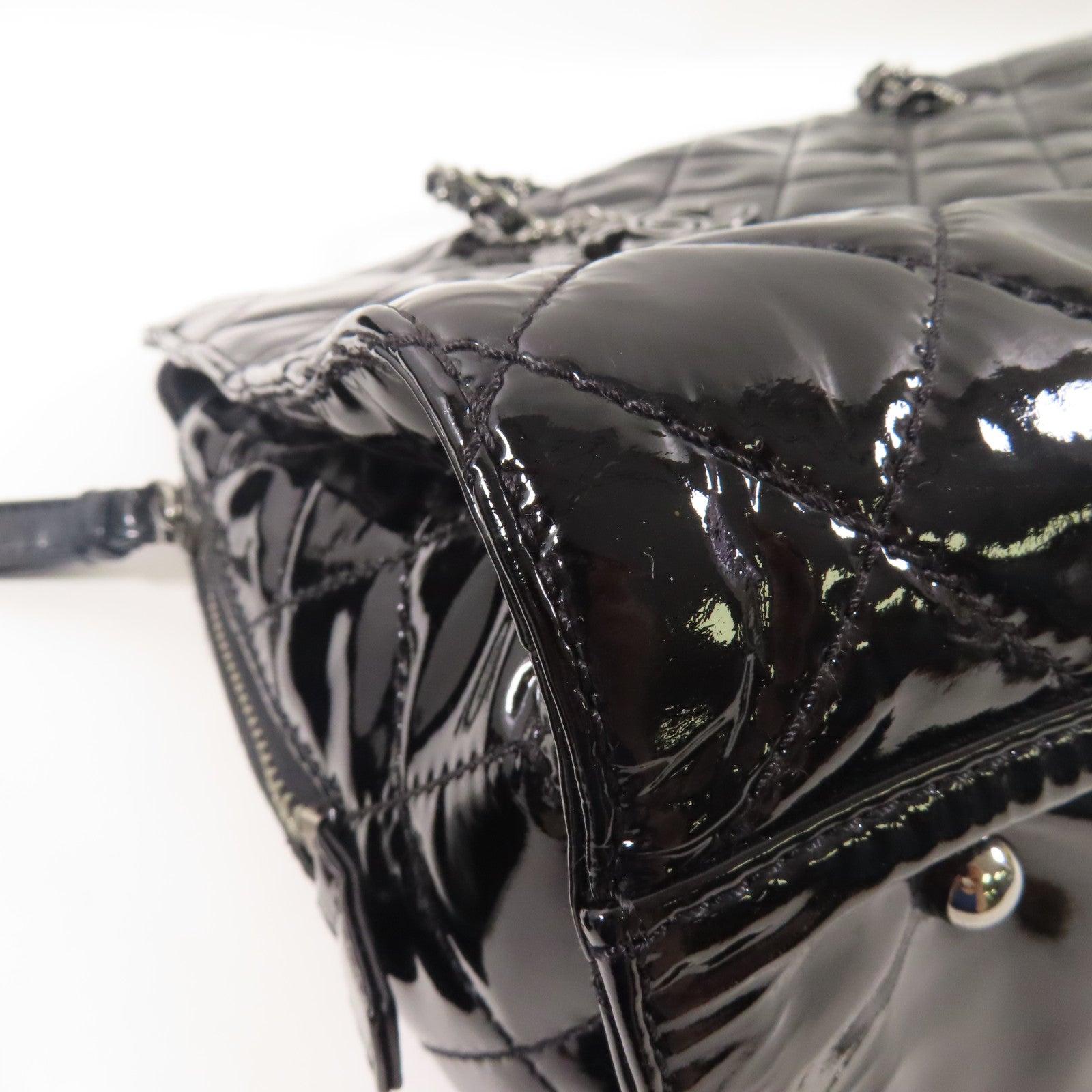 CHANEL 漆皮皮革Shoulder Tote銀扣肩背袋/手挽袋