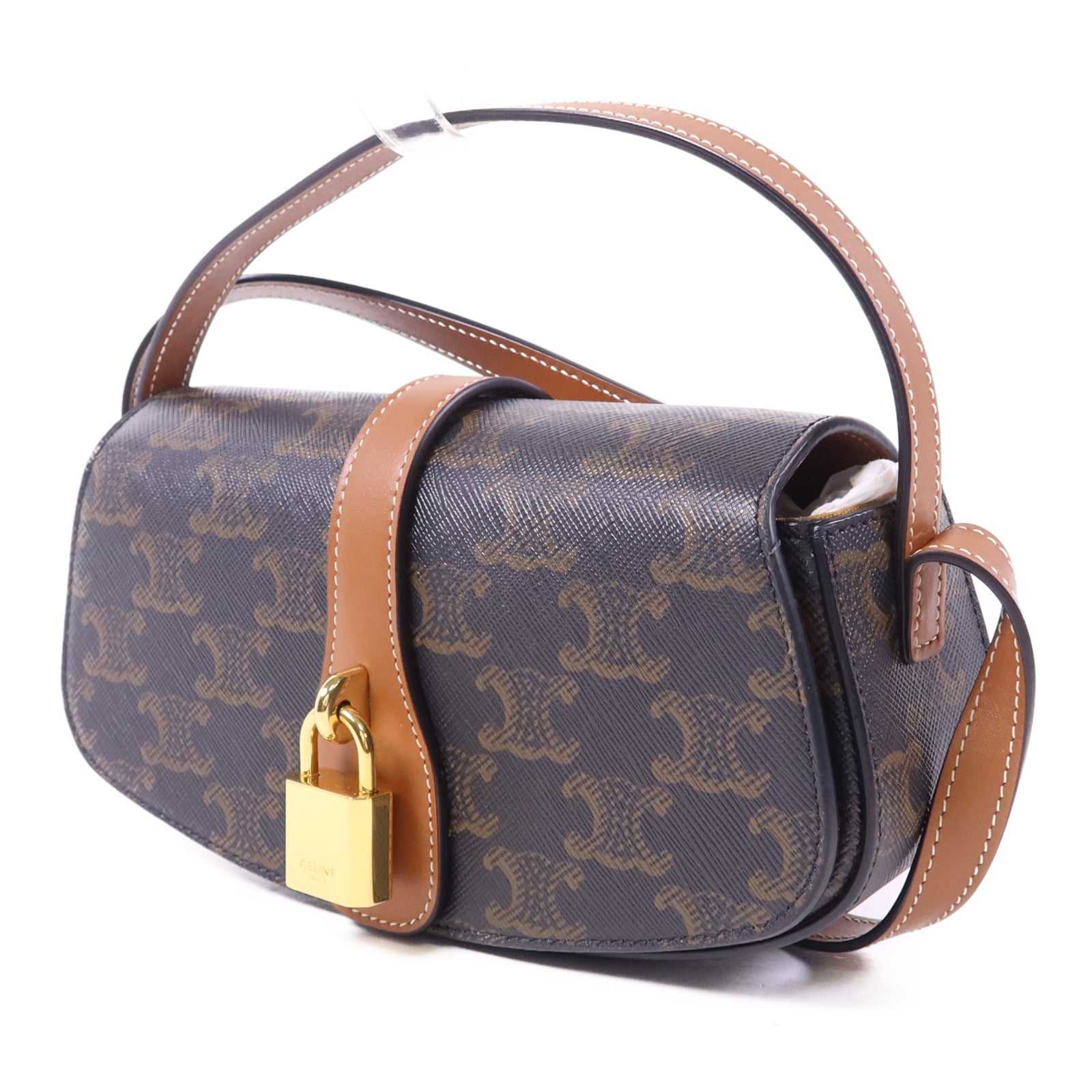 CELINE 塗層帆布Clutch On Strap Bag金扣手挽肩背兩用袋