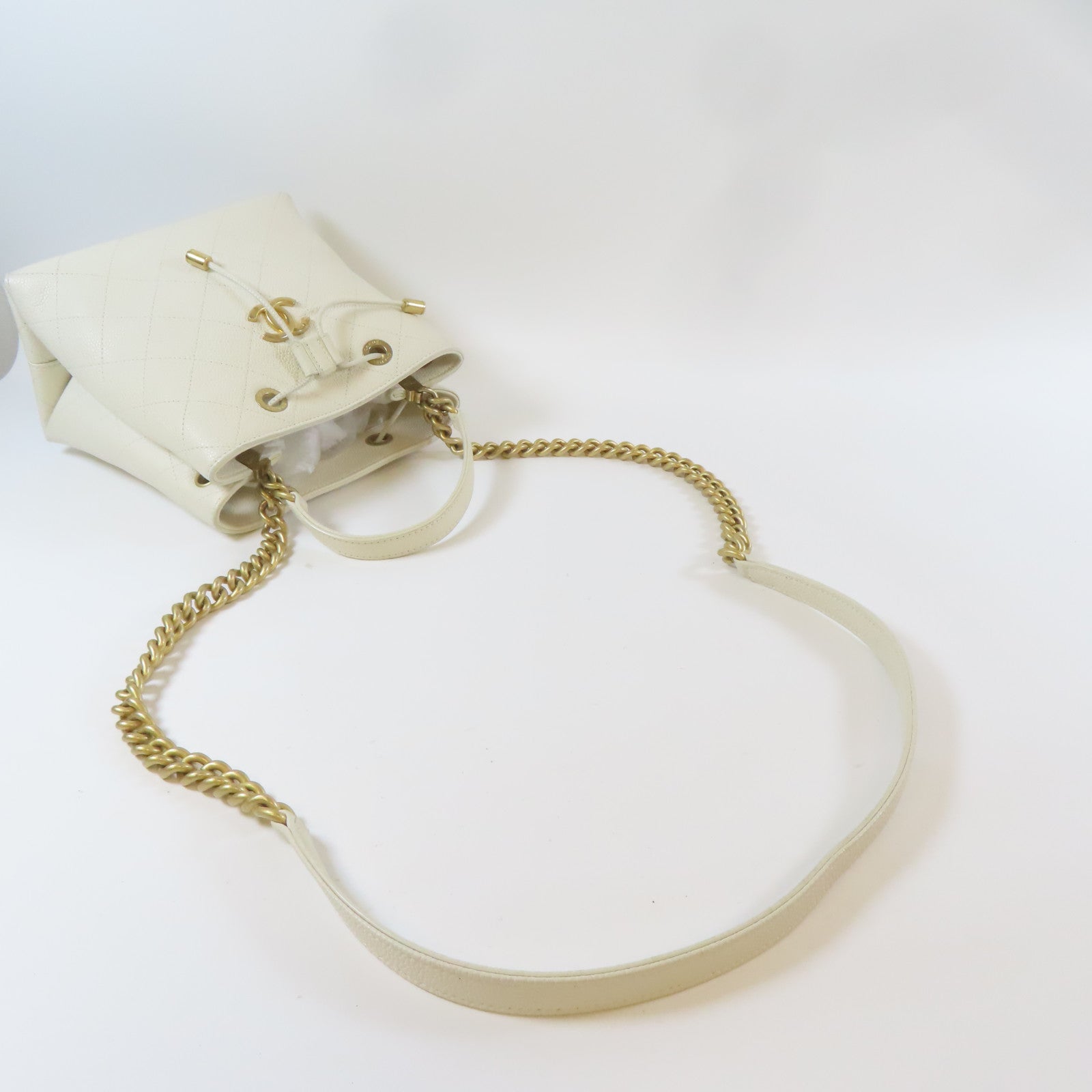CHANEL 菱格Caviar皮革Chain Shoulder Bag金扣手挽肩背兩用袋白色